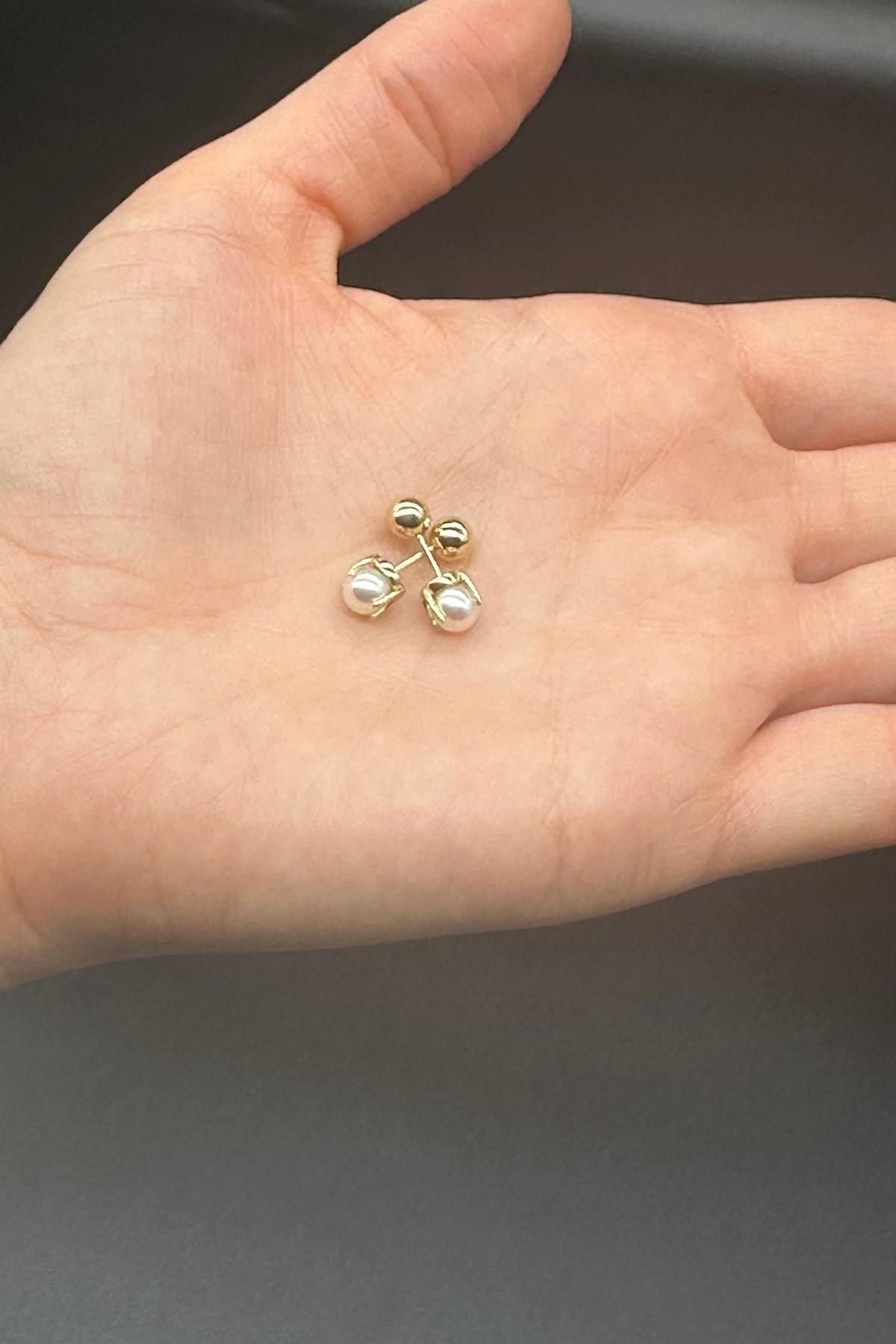 İkili Tragus Doğal İnci Çift Taraflı Top Piercing