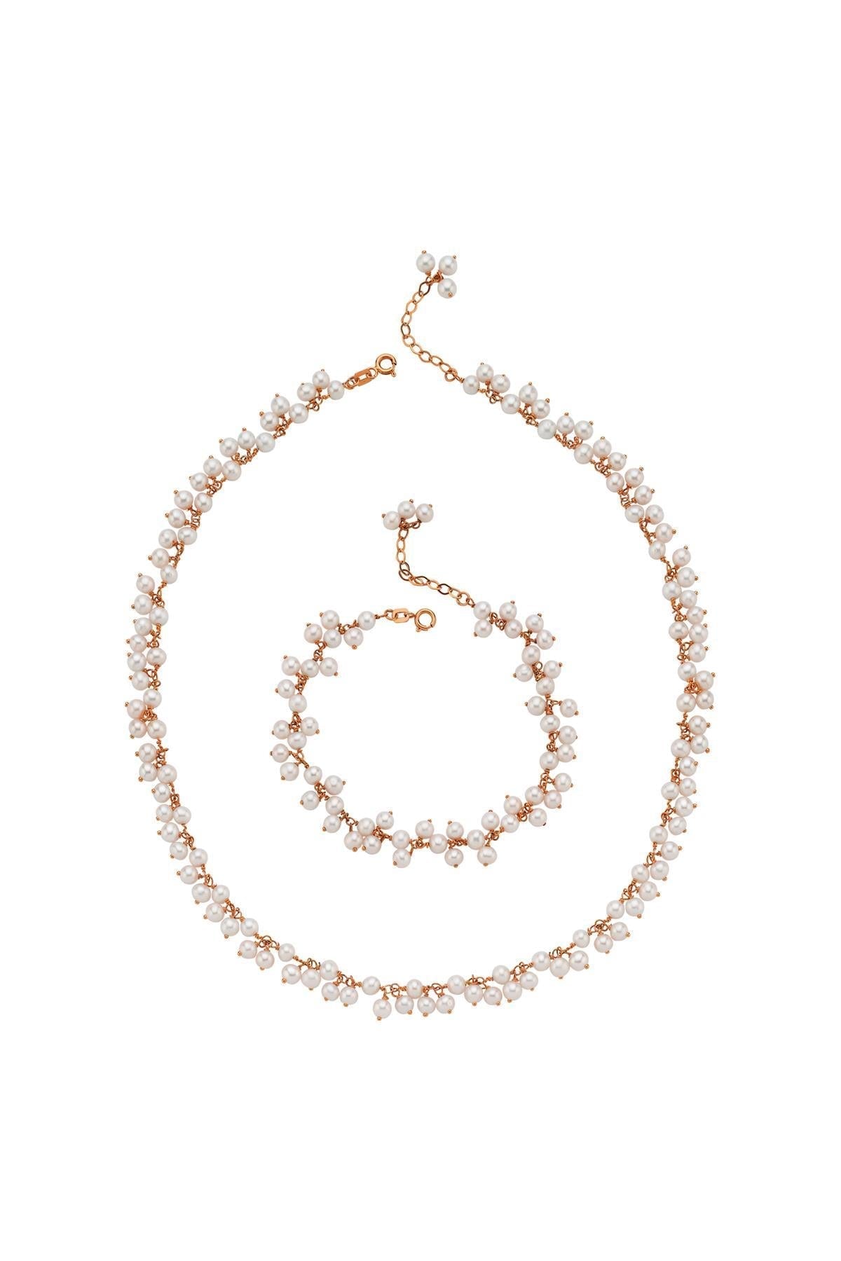 Sallantılı Doğal İnci Kolye Bileklik İkili Set