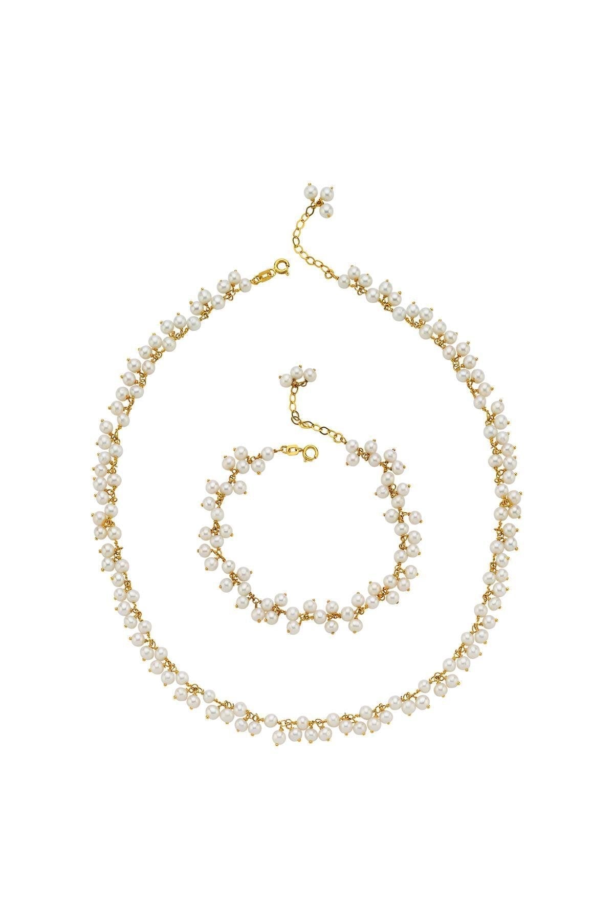 Sallantılı Doğal İnci Kolye Bileklik İkili Set