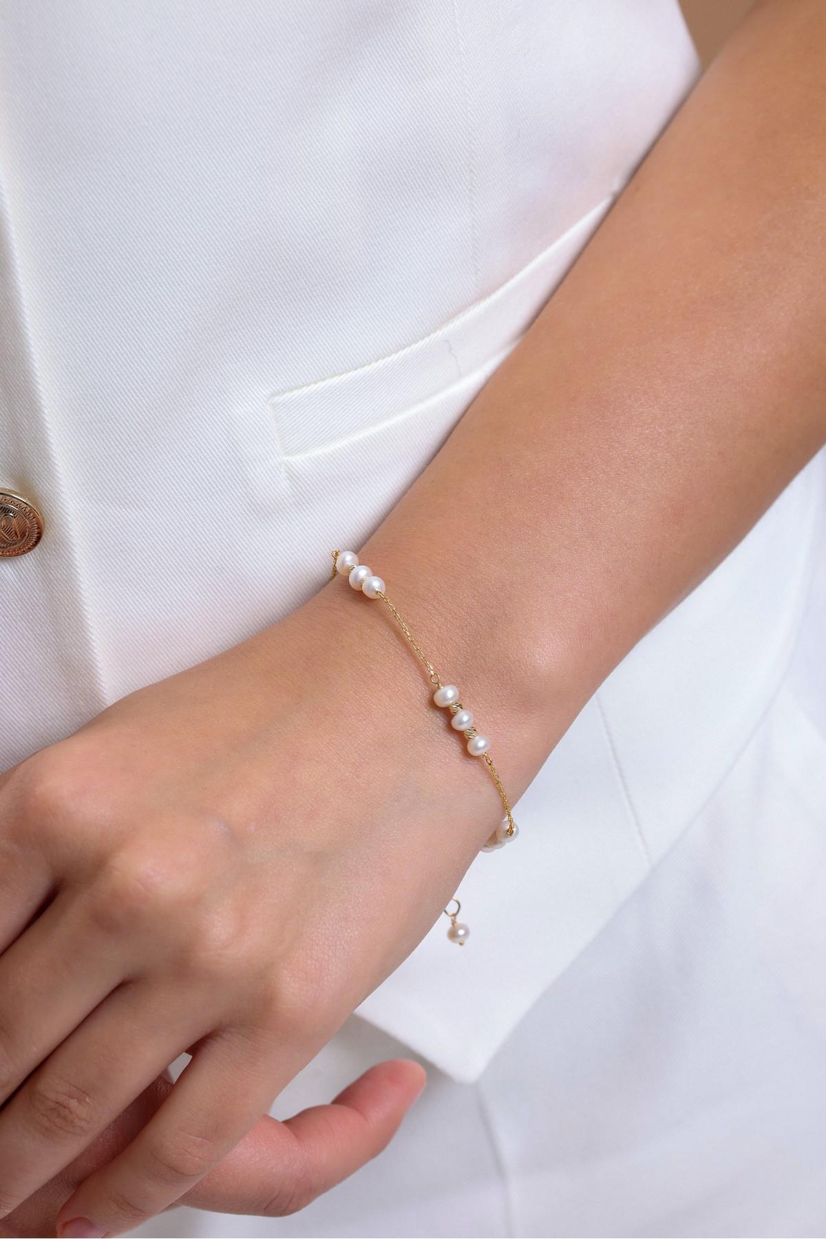 Üç Doğal İnci Dorika Toplu Zincir Kolye Bileklik İkili Set