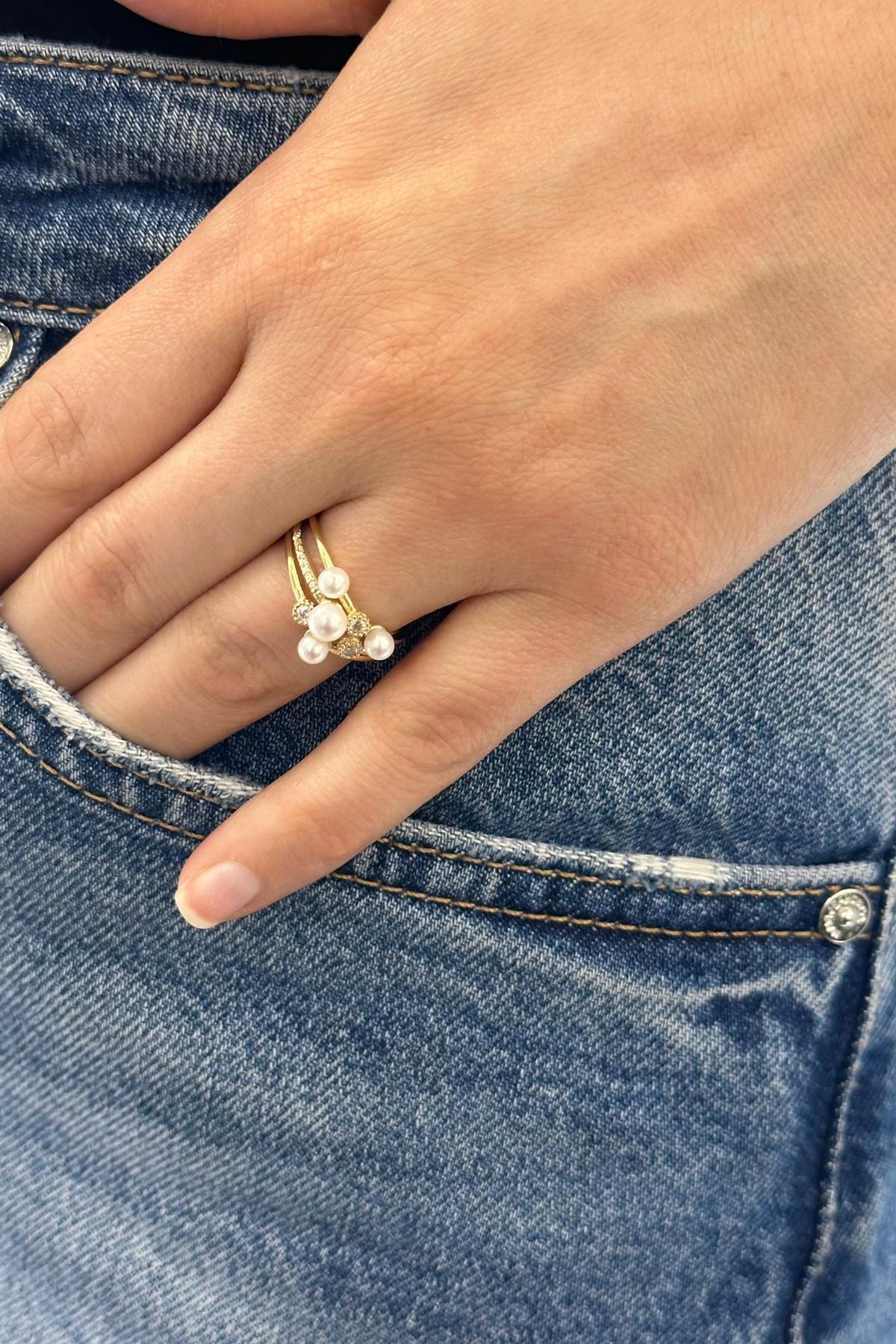 Zirkon Taşlı Doğal İnci Yüzük