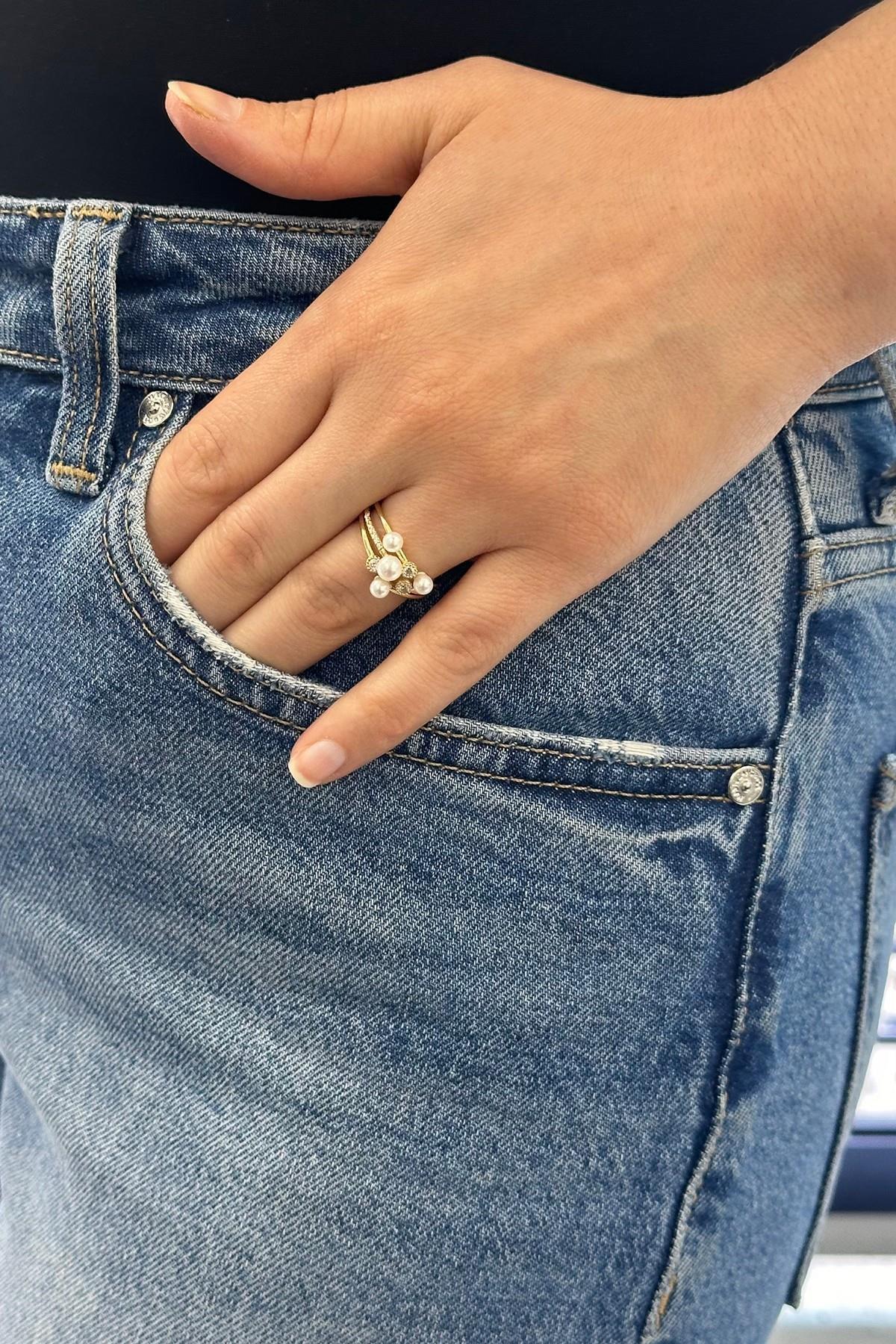 Zirkon Taşlı Doğal İnci Yüzük