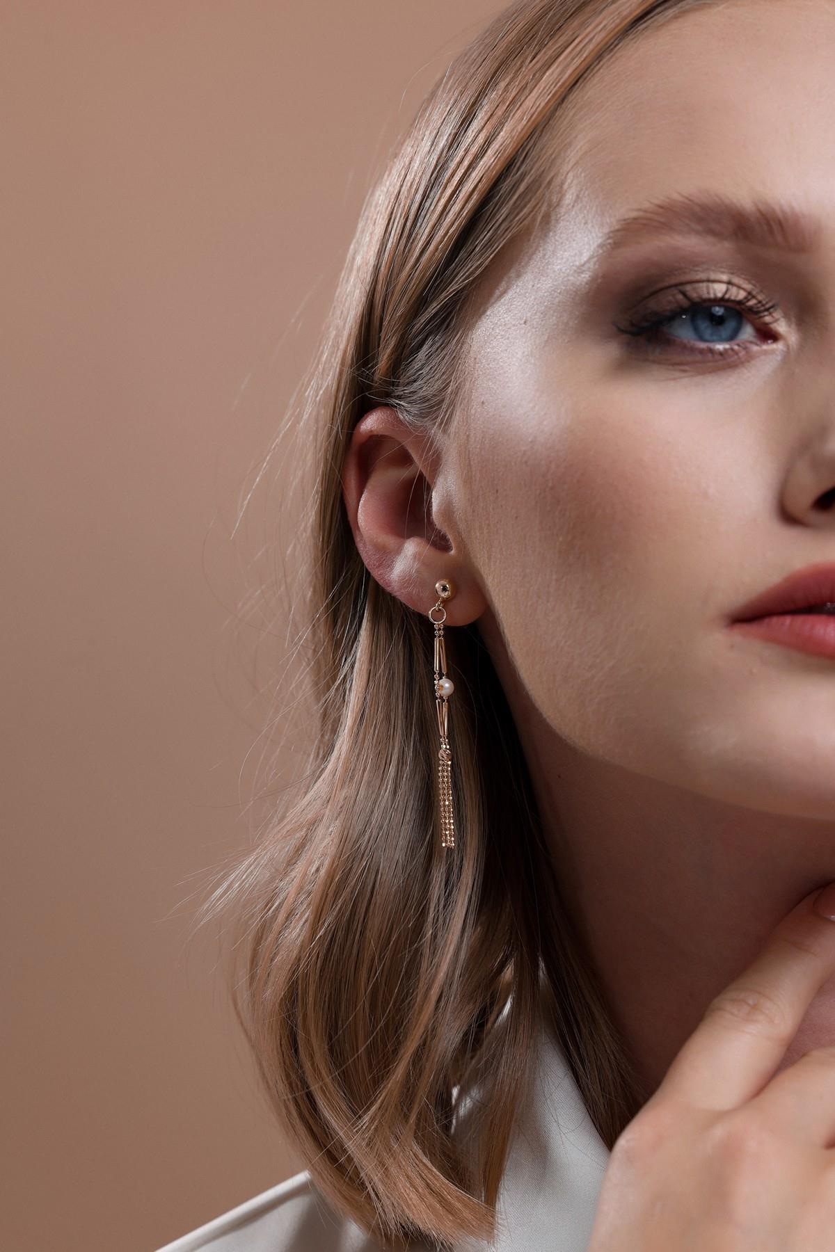 Baklava Dilimi Doğal İncili Küpe Kolye Bileklik Üçlü Set