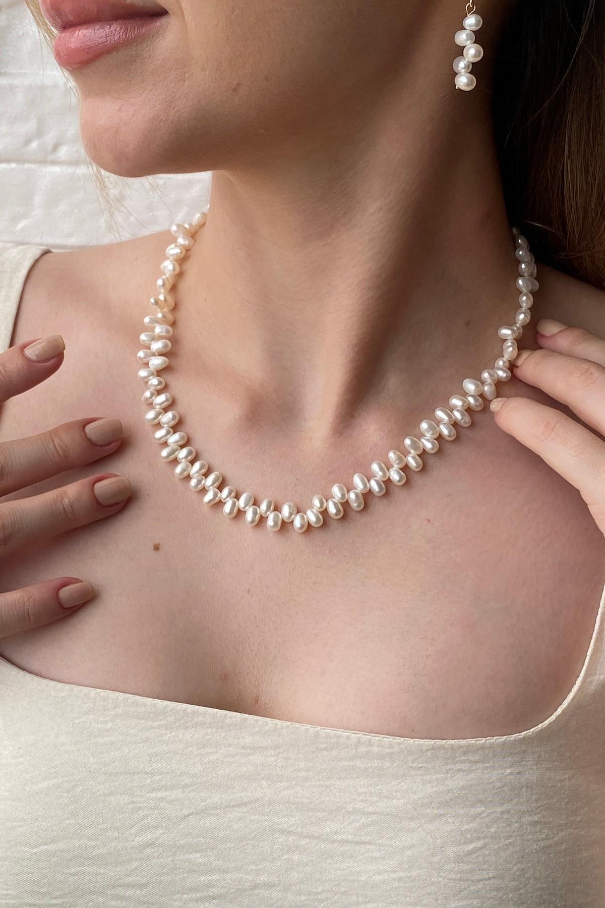 Barok Doğal İnci Kolye Bileklik Küpe Üçlü Set