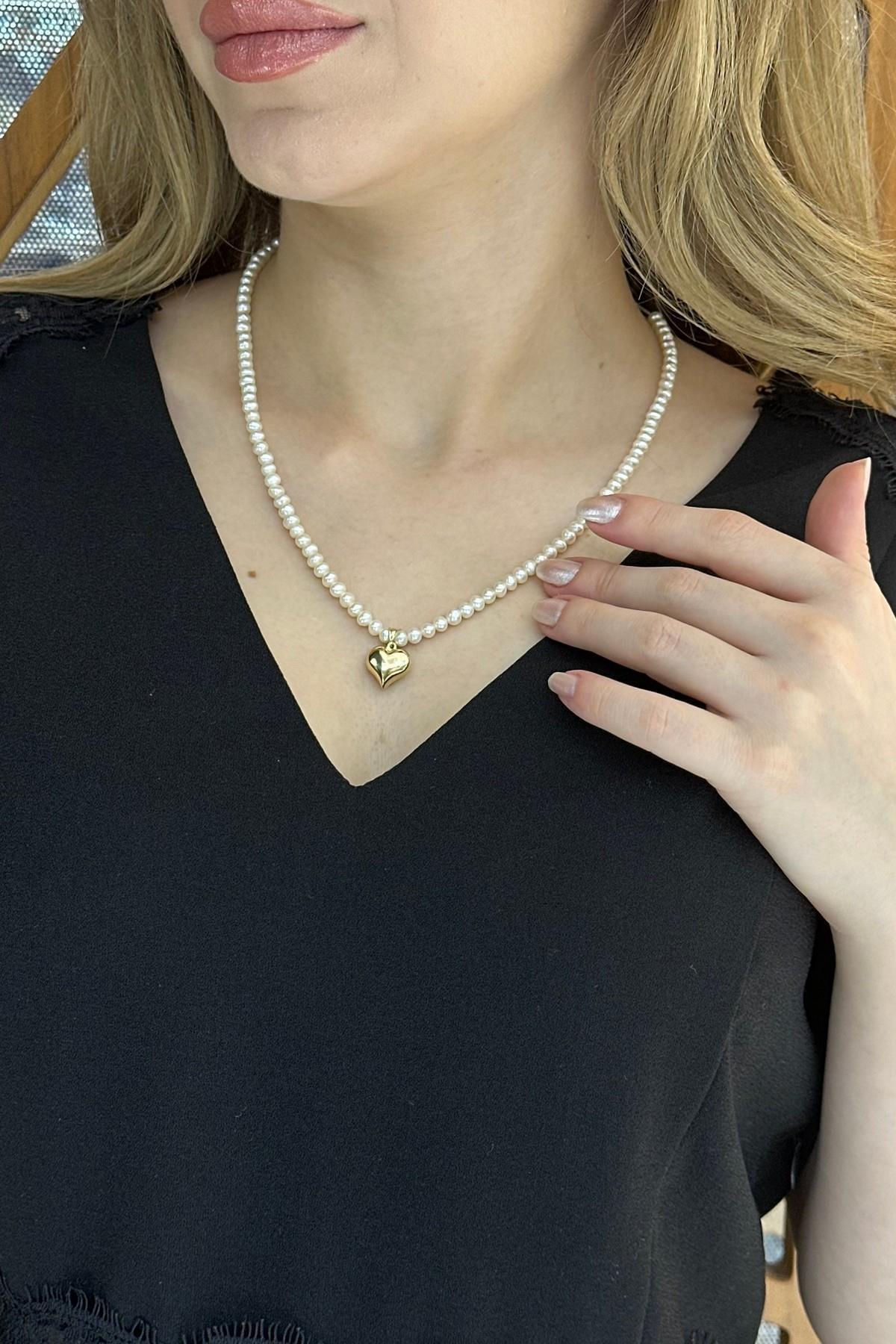 Doğal İnci Kalpli Kolye