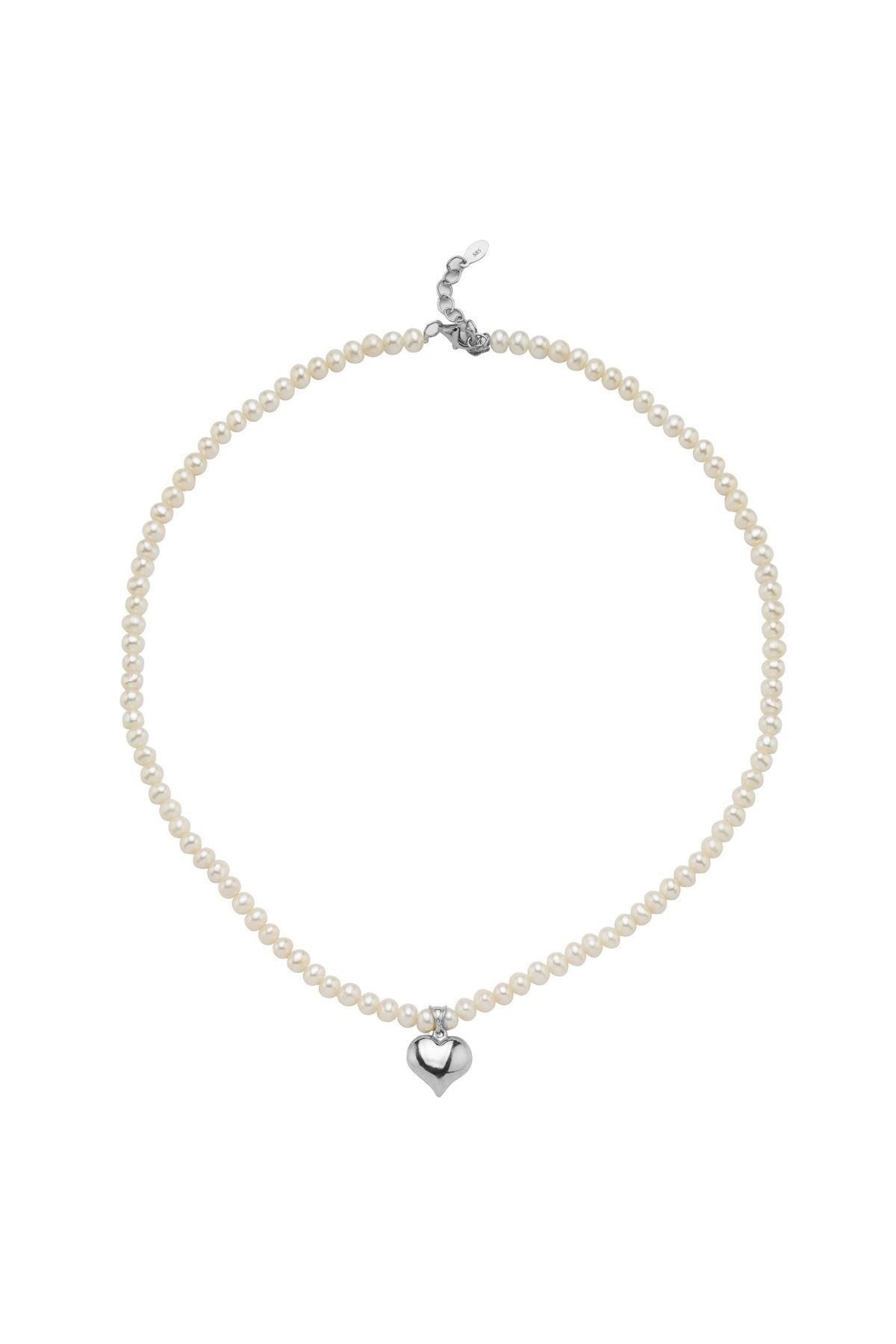 Doğal İnci Kalpli Kolye