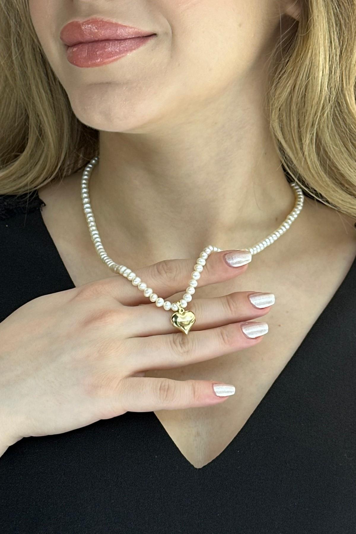 Doğal İnci Kalpli Kolye