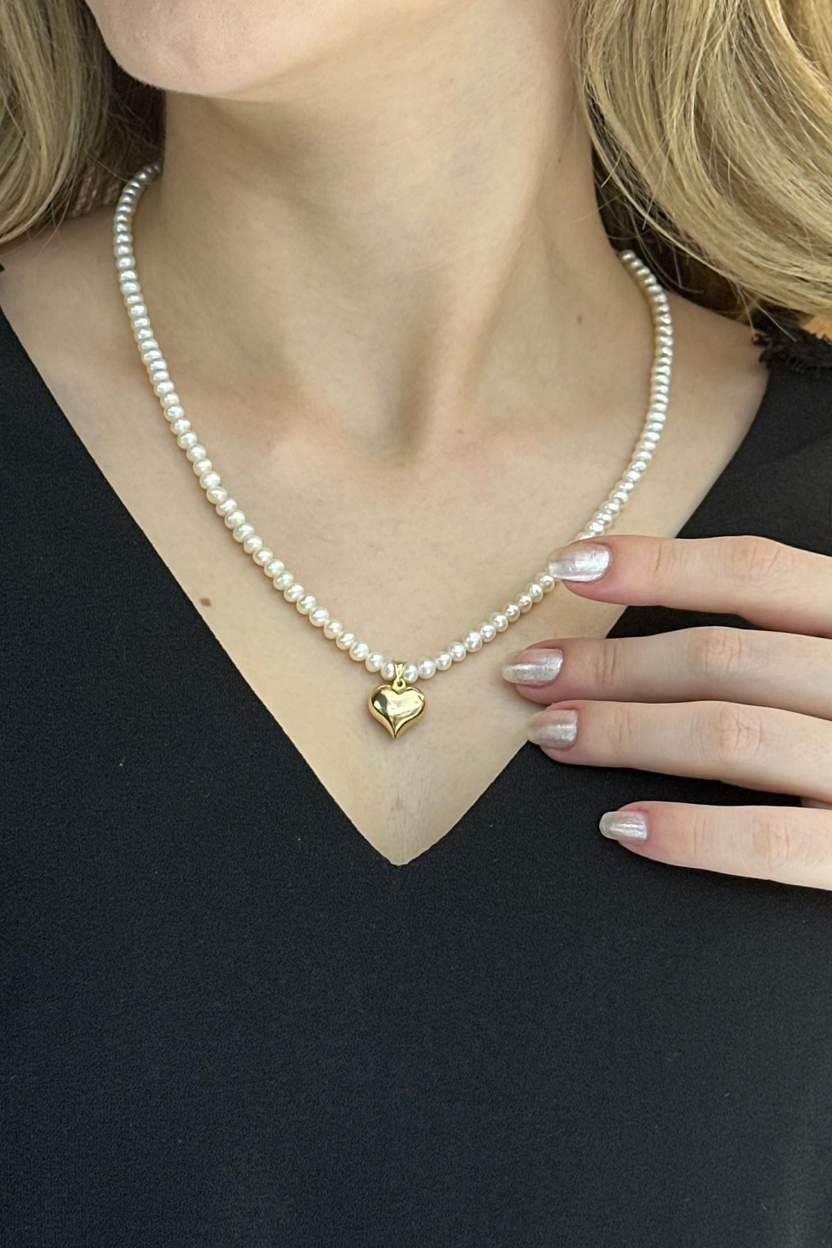 Doğal İnci Kalpli Kolye