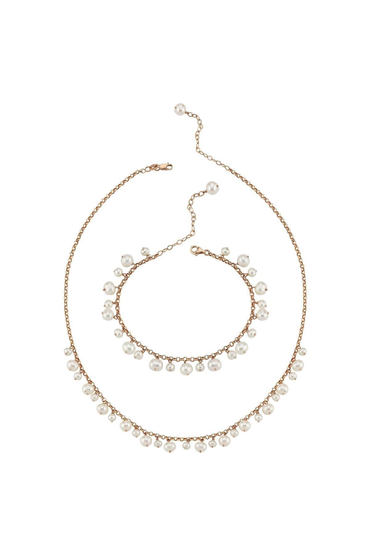 Doğal İnci Sallantılı Kolye Bileklik İkili Set