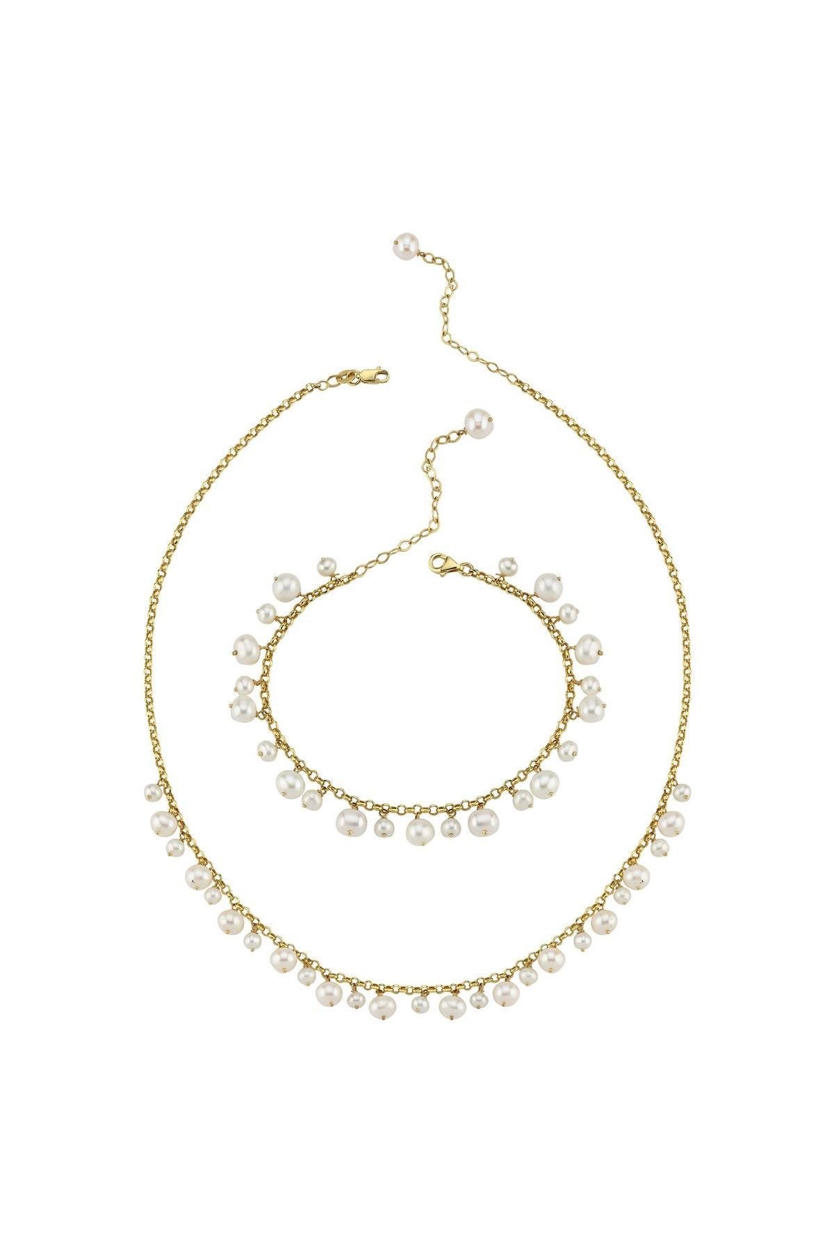 Doğal İnci Sallantılı Kolye Bileklik İkili Set