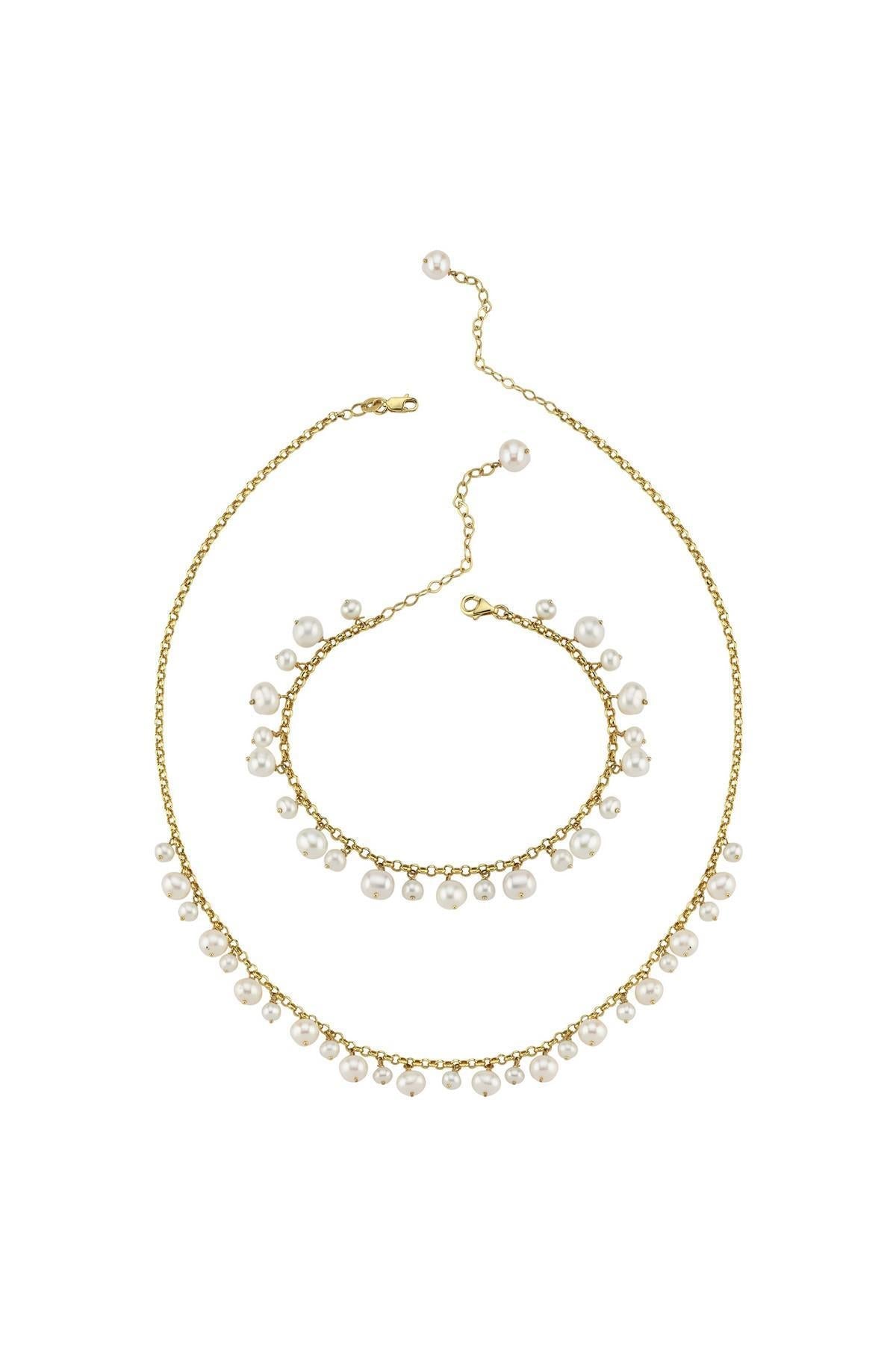 Doğal İnci Sallantılı Kolye Bileklik İkili Set