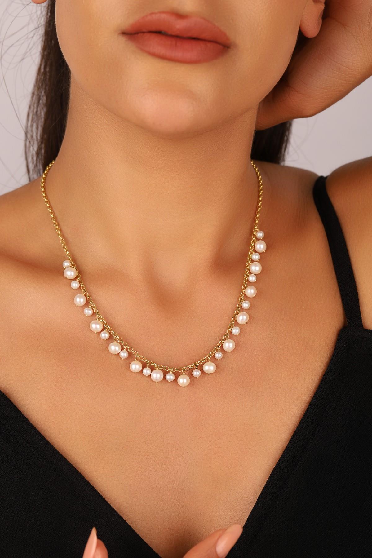 Doğal İnci Sallantılı Kolye Bileklik İkili Set