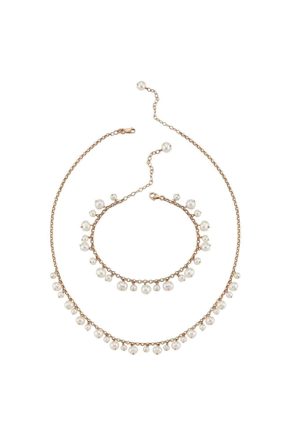 Doğal İnci Sallantılı Kolye Bileklik İkili Set