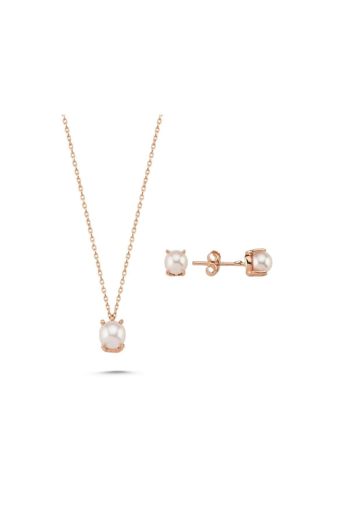 Doğal İncili Küpe Kolye İkili Set