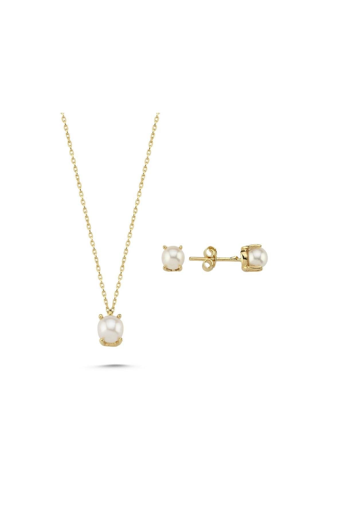 Doğal İncili Küpe Kolye İkili Set