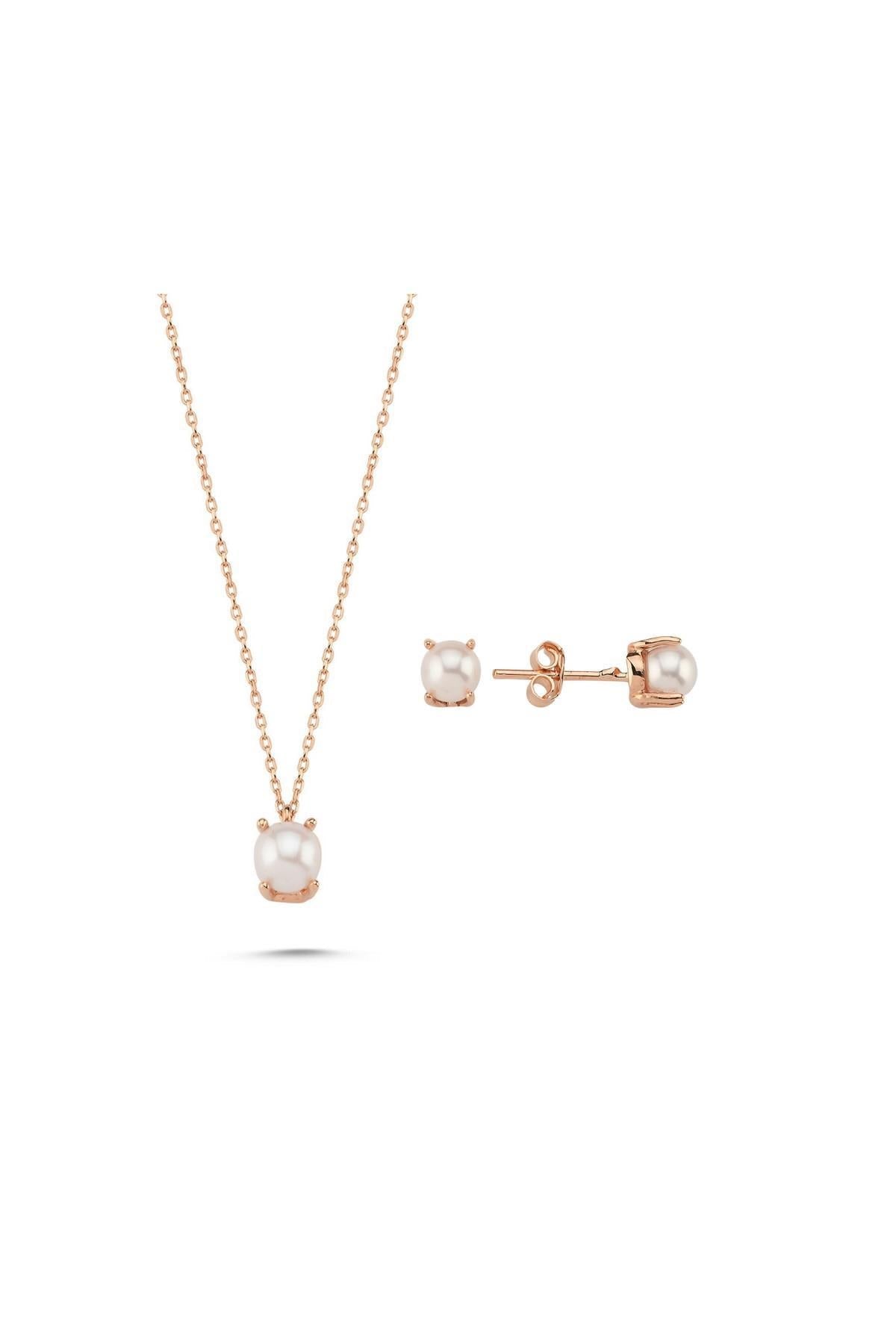 Doğal İncili Küpe Kolye İkili Set