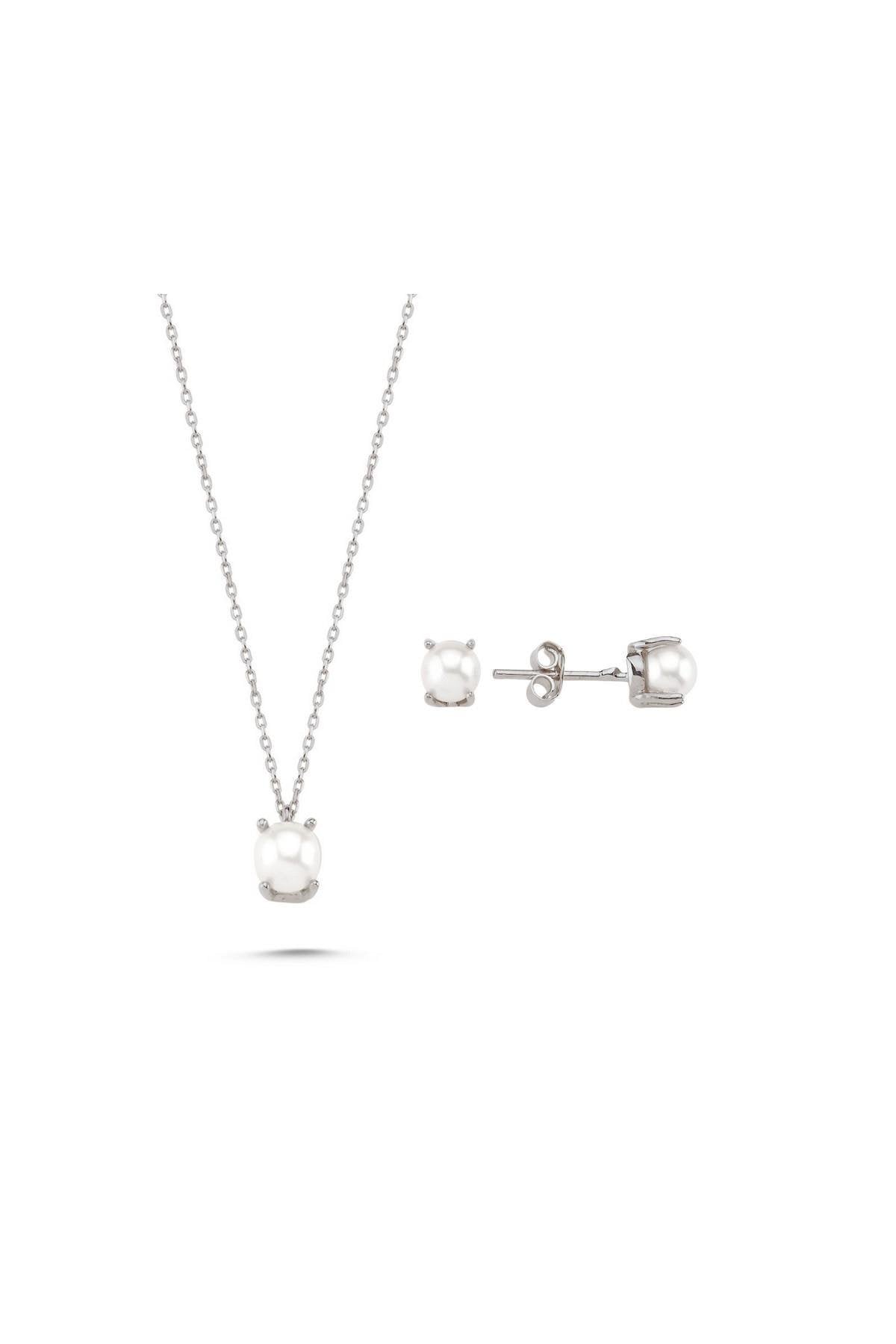 Doğal İncili Küpe Kolye İkili Set