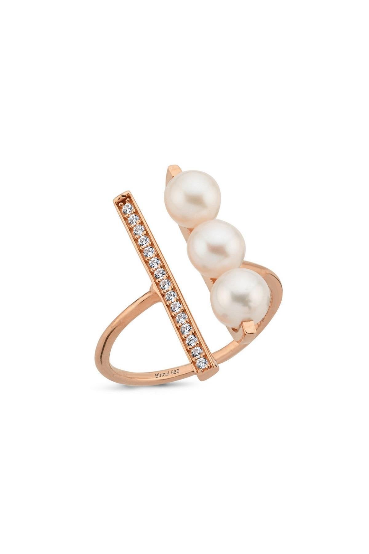 Doğal Üç Sıralı İncili Yüzük