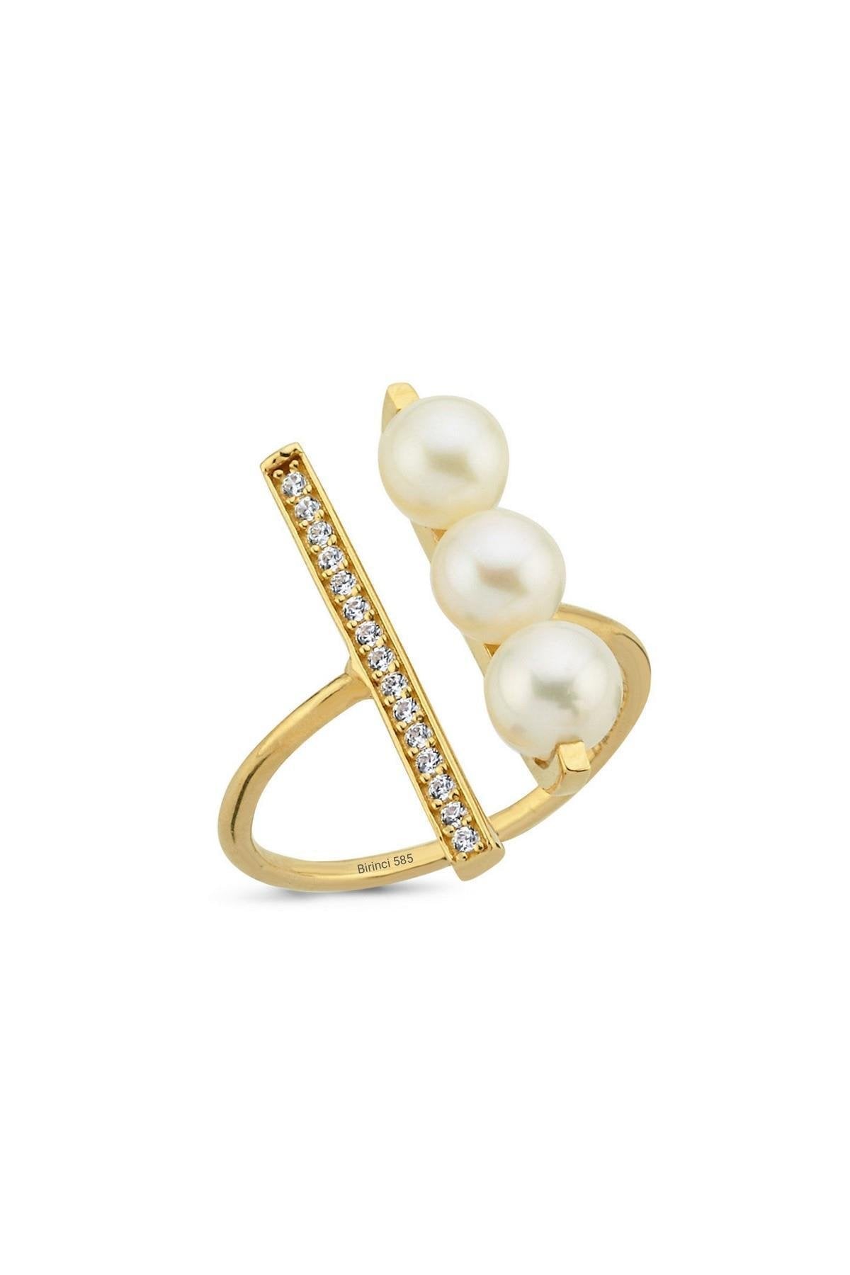 Doğal Üç Sıralı İncili Yüzük