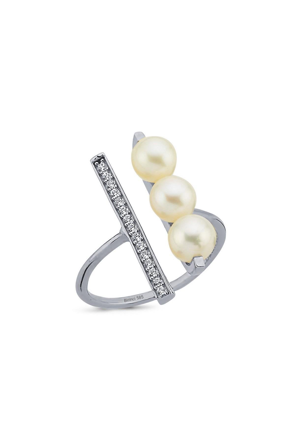 Doğal Üç Sıralı İncili Yüzük