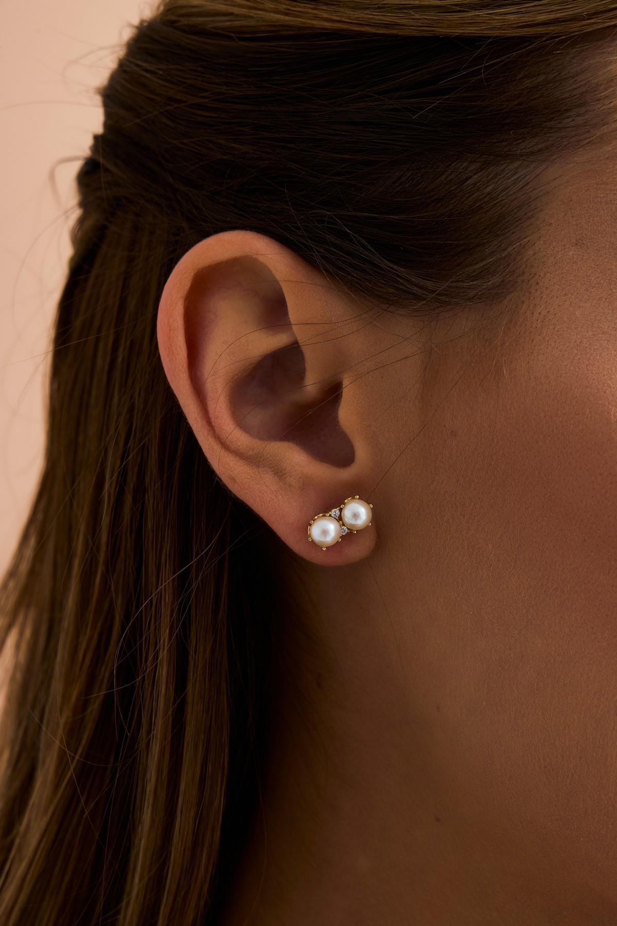 İkili İnci Küpe Kolye Yüzük Üçlü Set