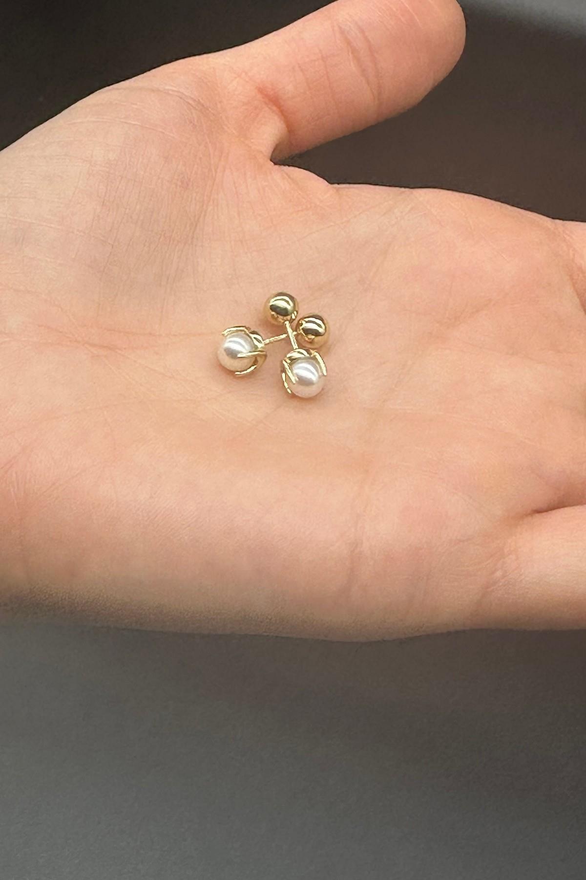 İkili Tragus Doğal İnci Çift Taraflı Top Piercing