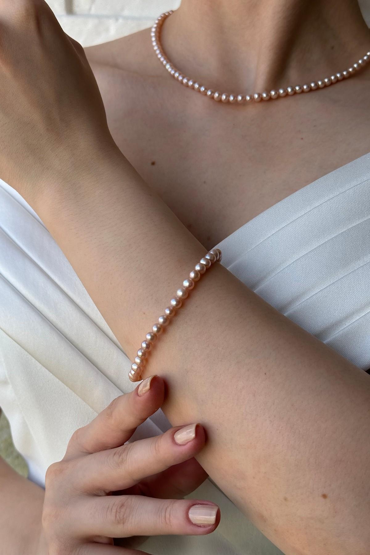 Pembe Doğal İnci Kolye Bileklik İkili Set