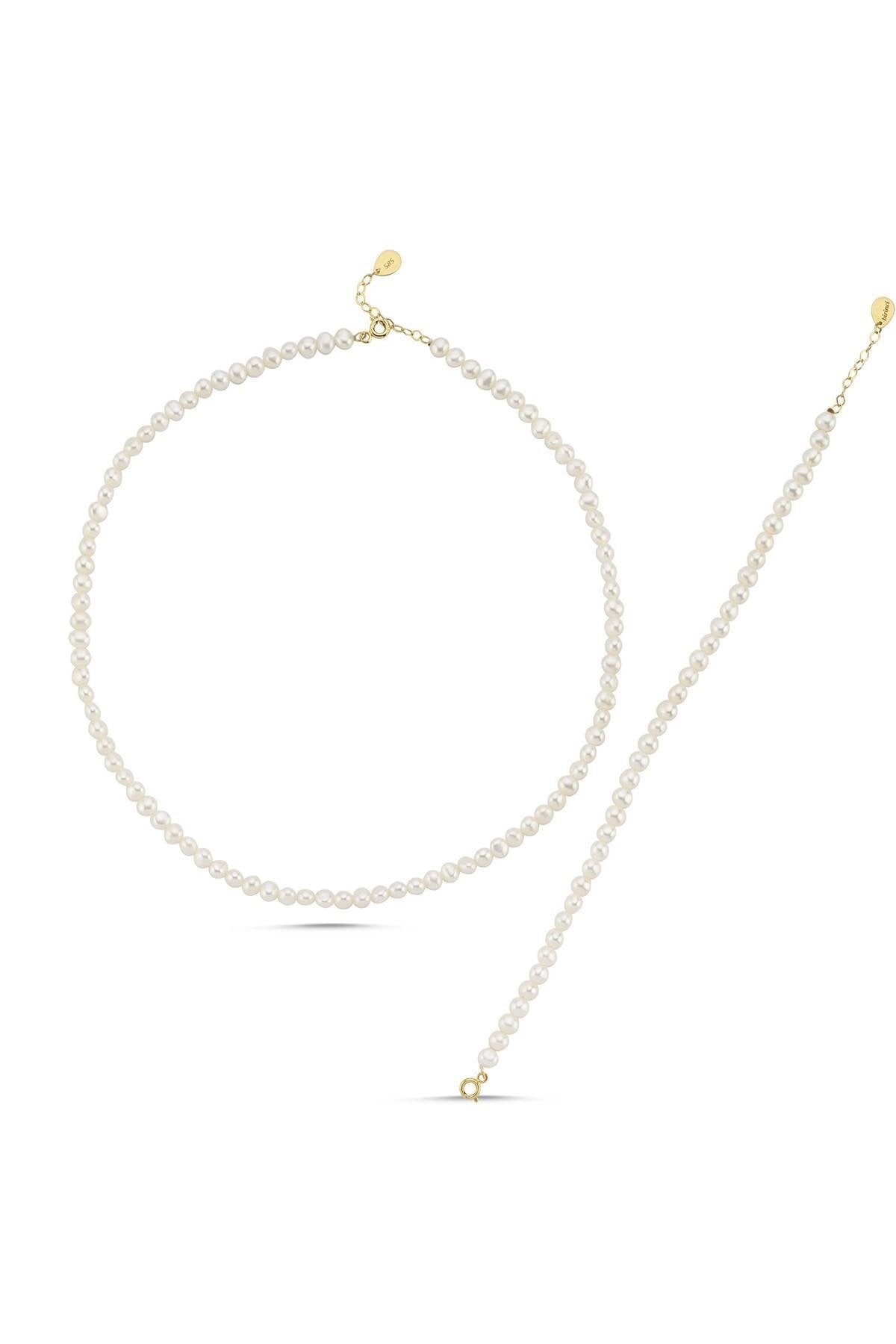 Sıralı İnci Kolye Bileklik İkili Set