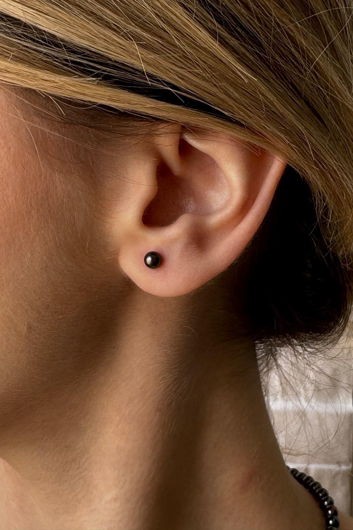 Siyah Doğal İnci Kolye Bileklik Küpe Üçlü Set