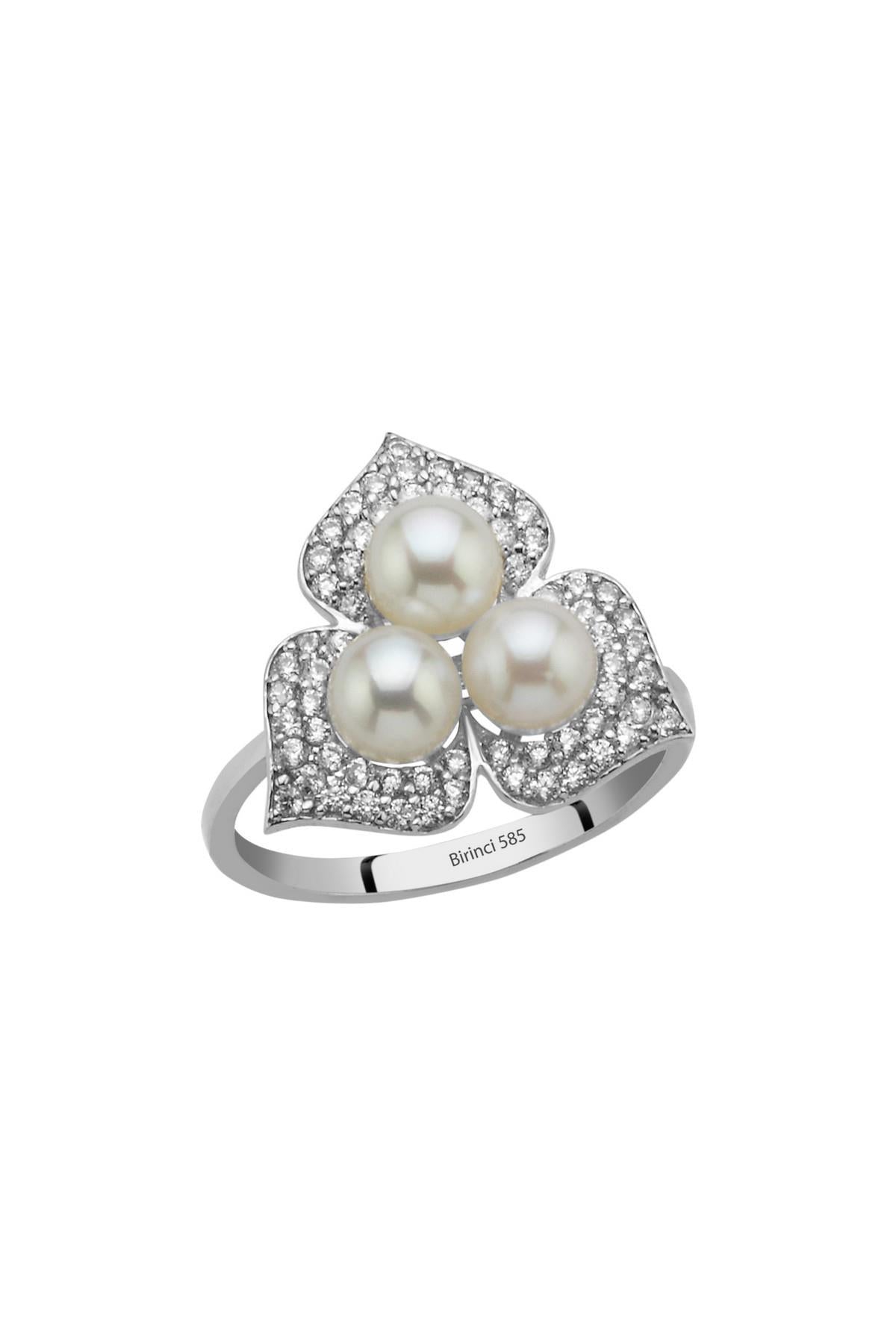 Zirkon Taşlı Doğal İnci Yüzük