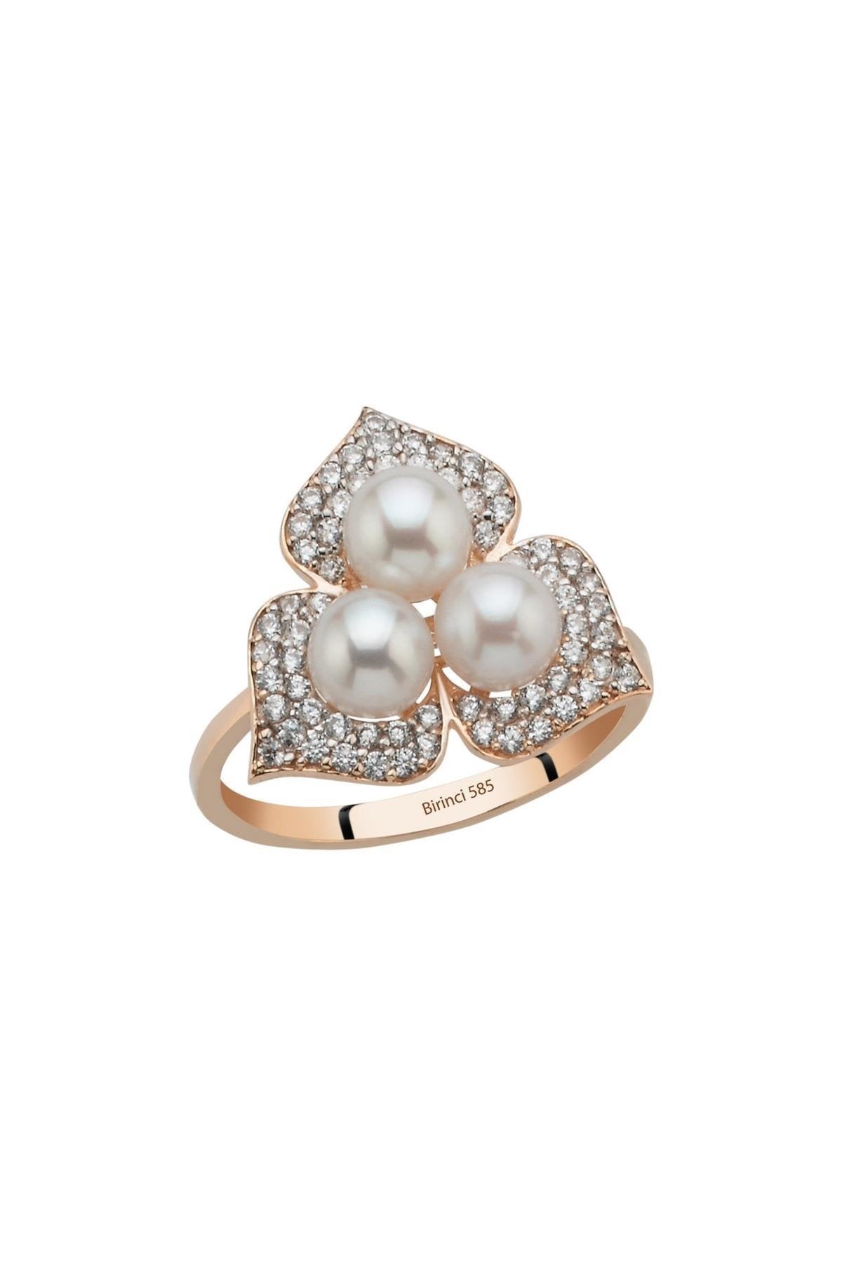 Zirkon Taşlı Doğal İnci Yüzük