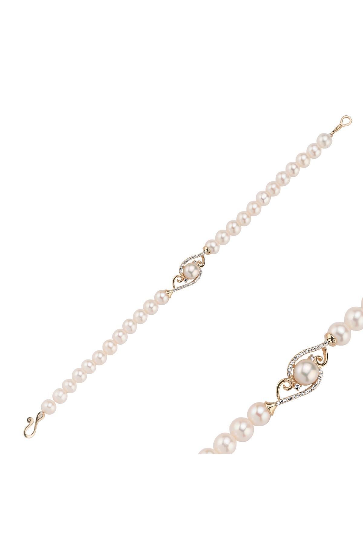 Zirkon Taşlı Doğal İnci Bileklik