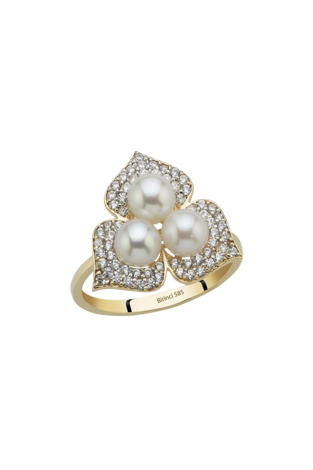 Zirkon Taşlı Doğal İnci Yüzük