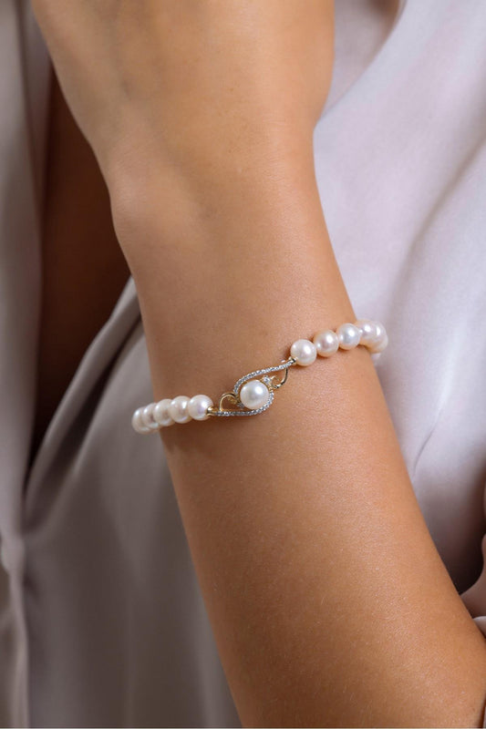 Zirkon Taşlı Doğal İnci Bileklik