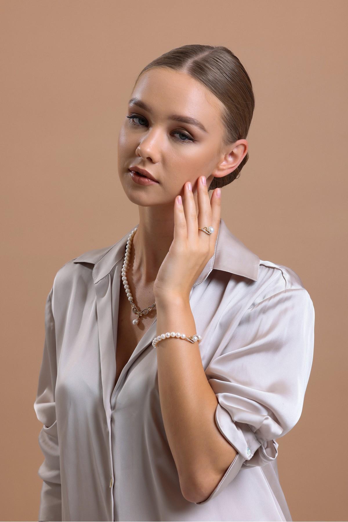 Zirkon Taşlı Doğal İnci Bileklik