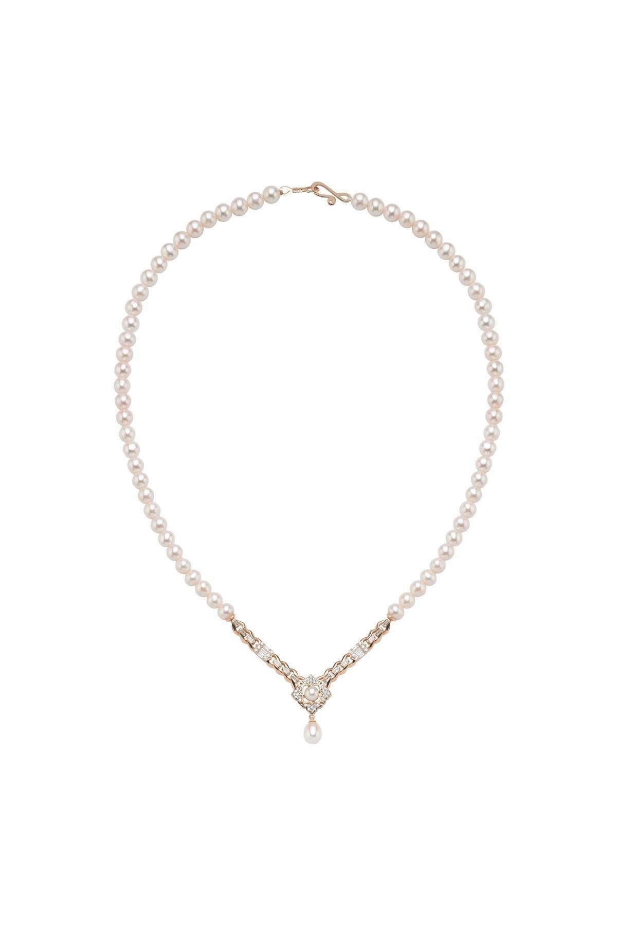 Baget Taşlı Doğal İnci Kolye