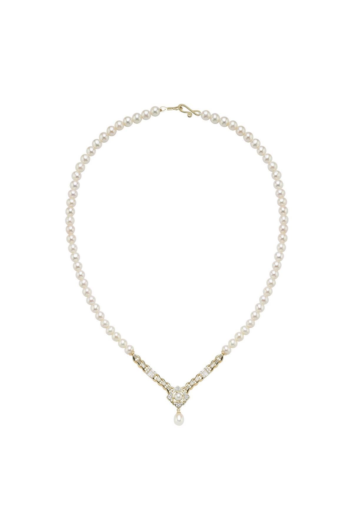 Baget Taşlı Doğal İnci Kolye