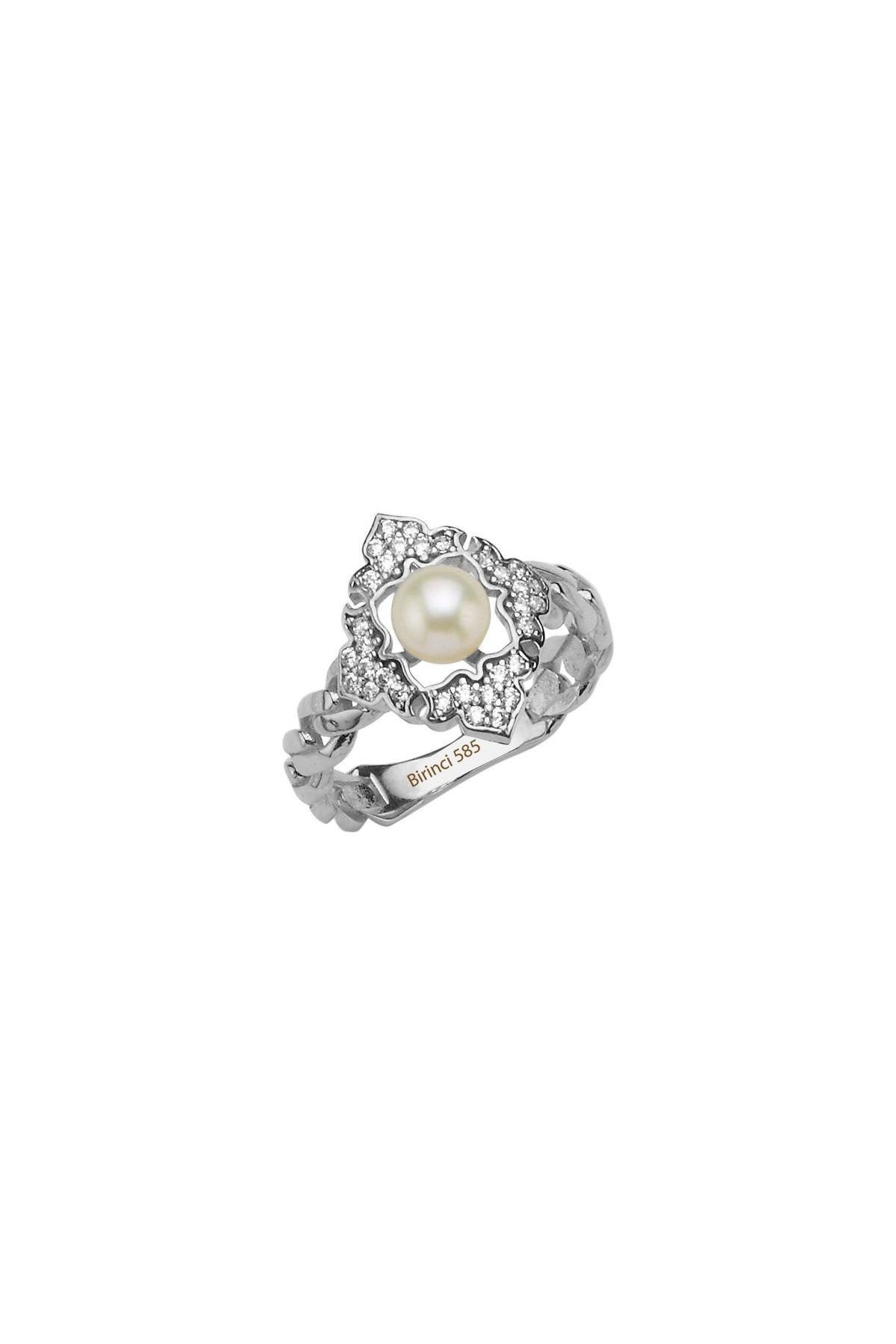 Baget Taşlı Doğal İnci Yüzük