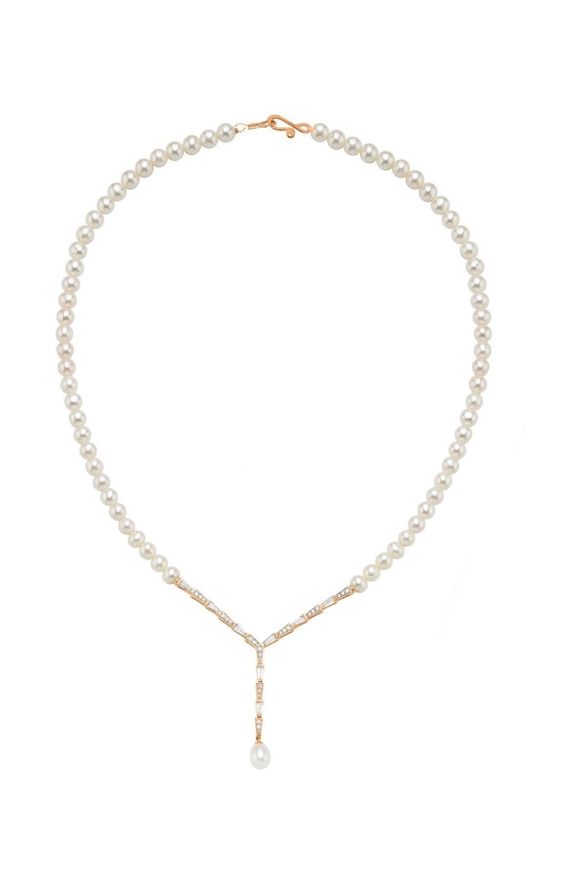 Baget Zirkon Taşlı Doğal İnci Kolye