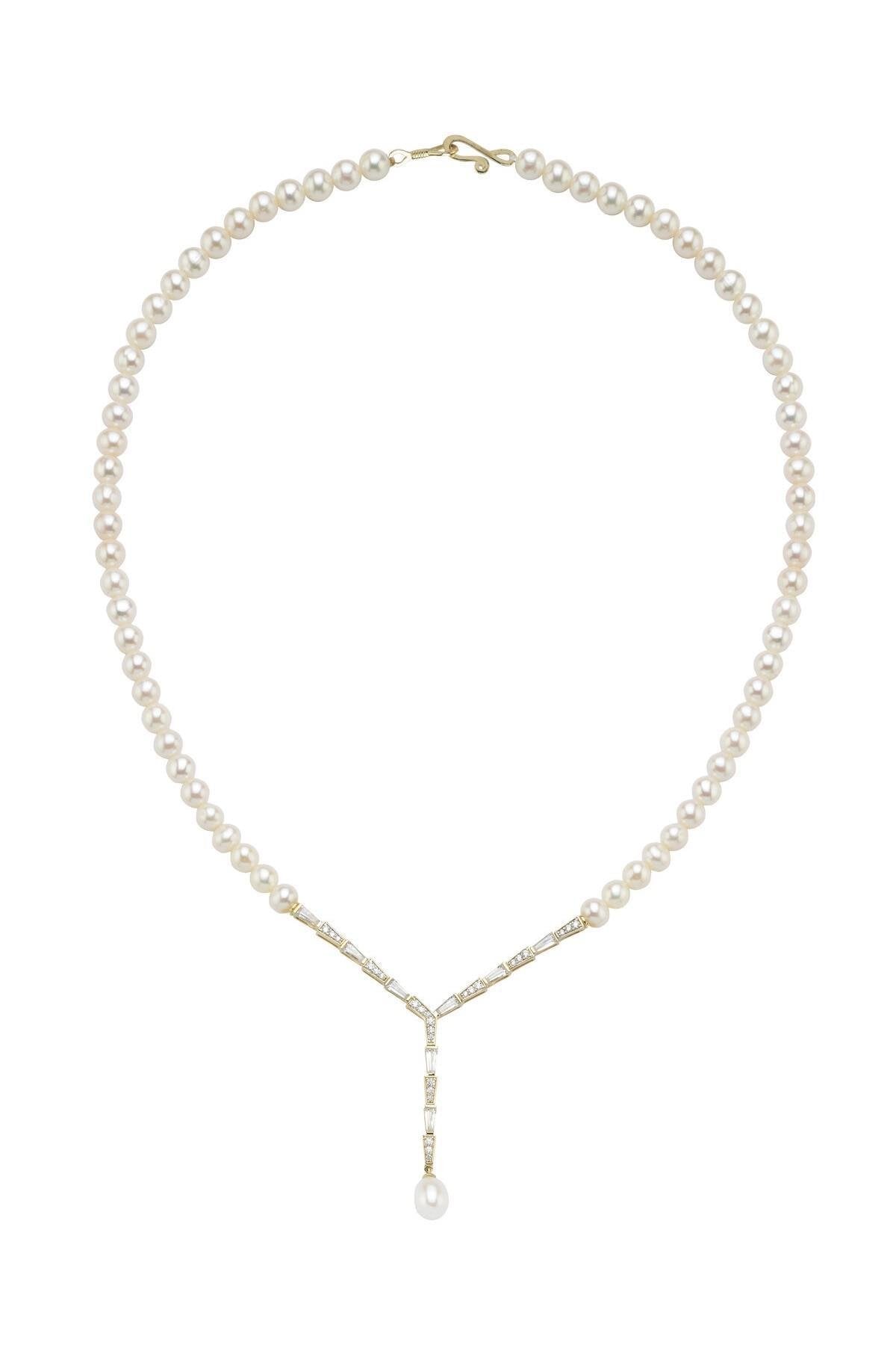 Baget Zirkon Taşlı Doğal İnci Kolye