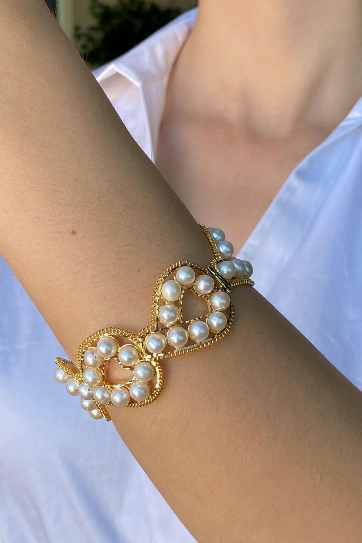 Çift Sıra Doğal İnci Kelepçe Bileklik