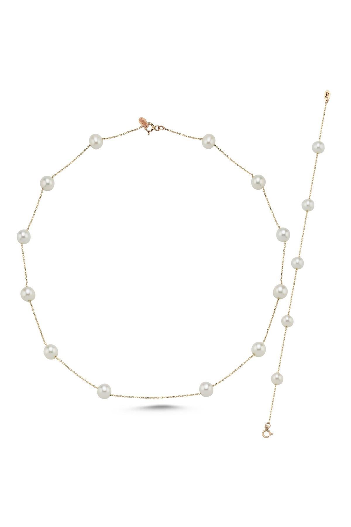 Çıtır Doğal İnci Zincir Kolye Bileklik ikili Set