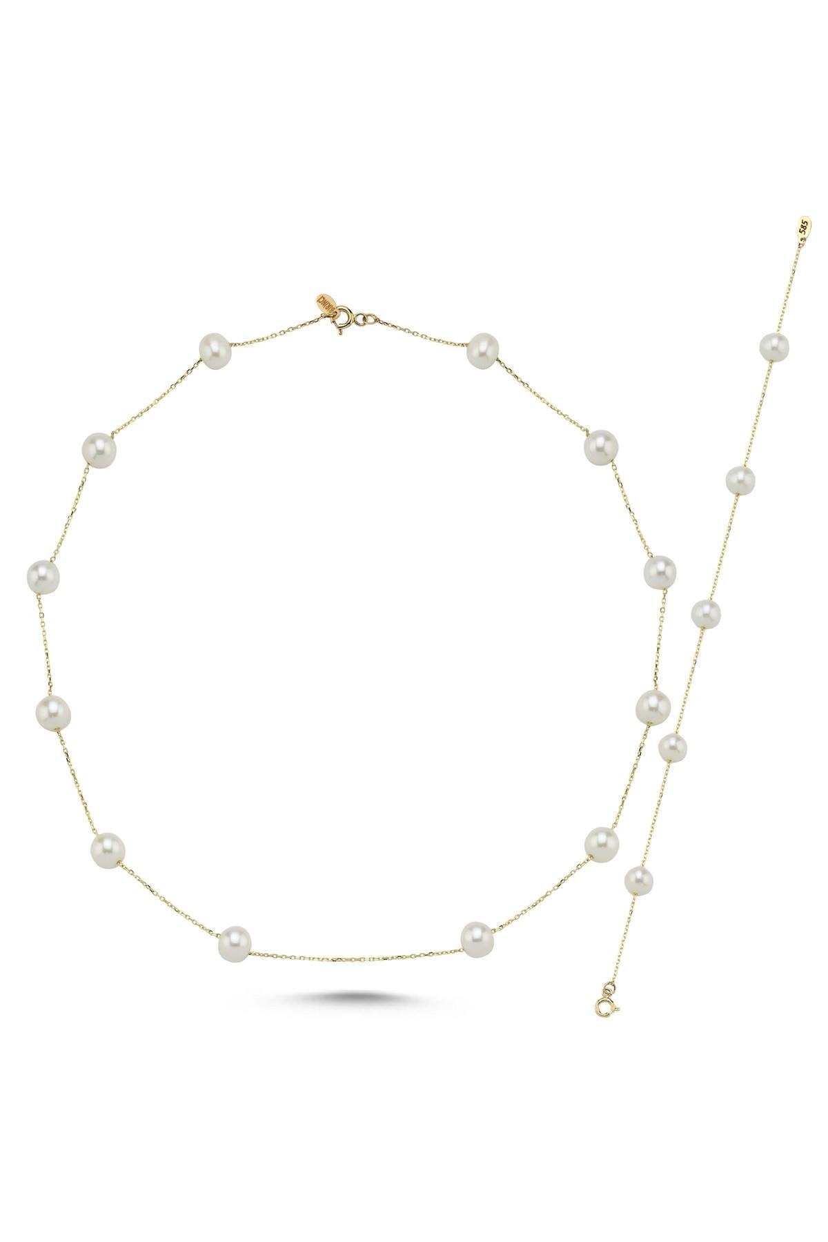 Çıtır Doğal İnci Zincir Kolye Bileklik ikili Set