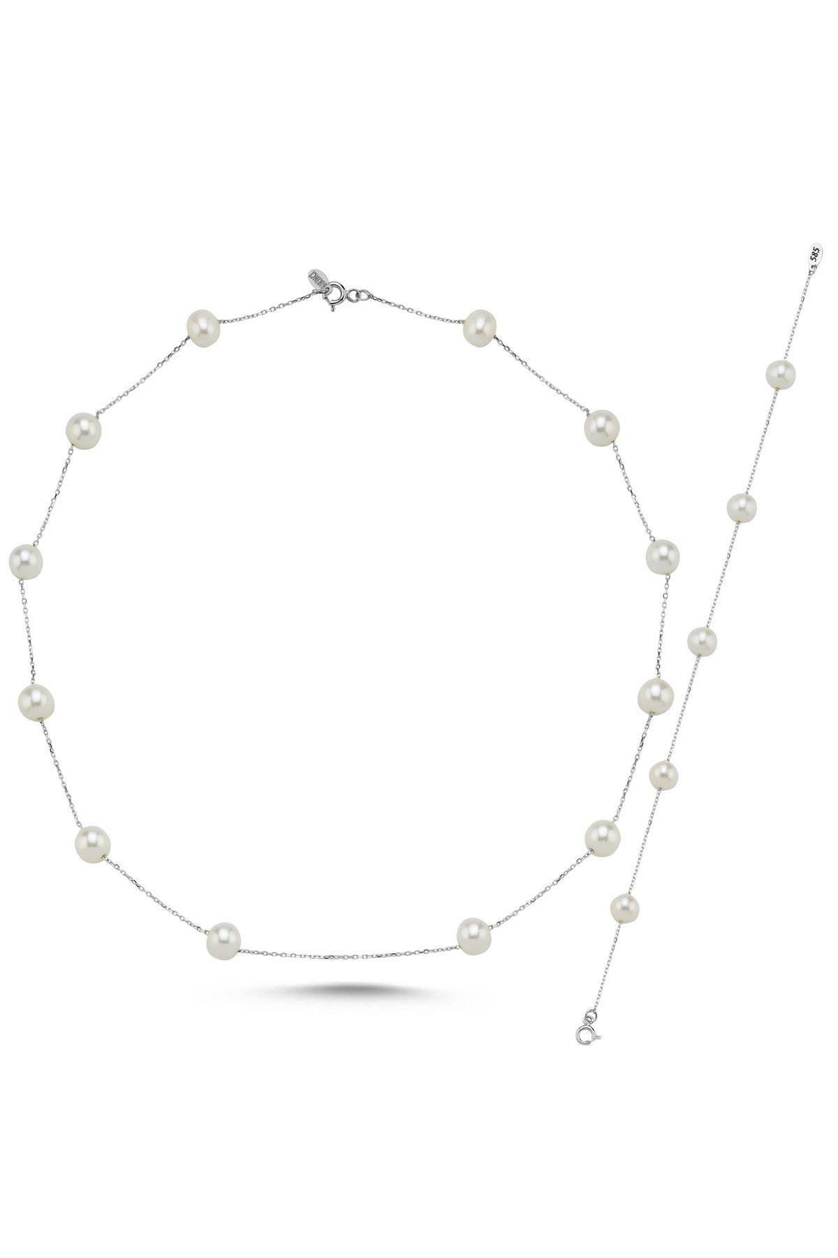 Çıtır Doğal İnci Zincir Kolye Bileklik ikili Set