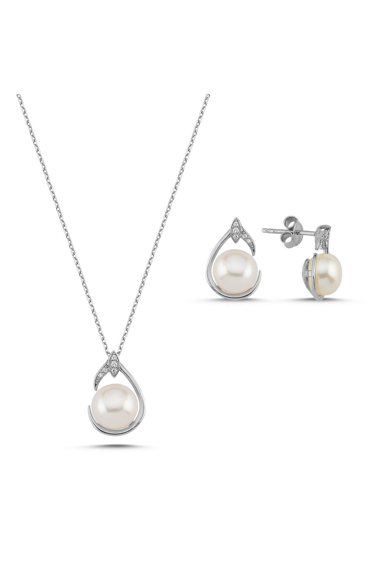 Damla Doğal İnci Küpe Kolye İkili Set