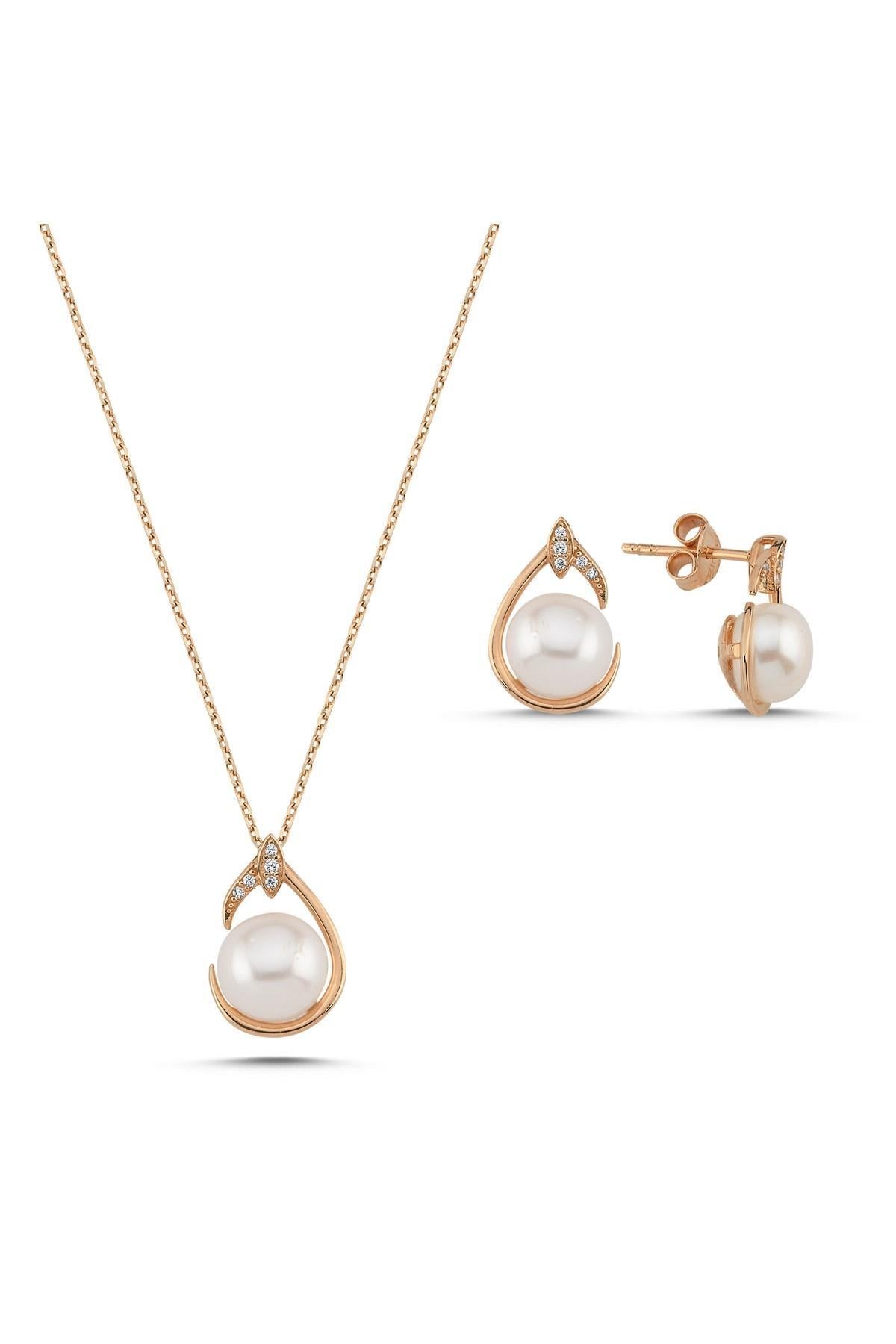 Damla Doğal İnci Küpe Kolye İkili Set