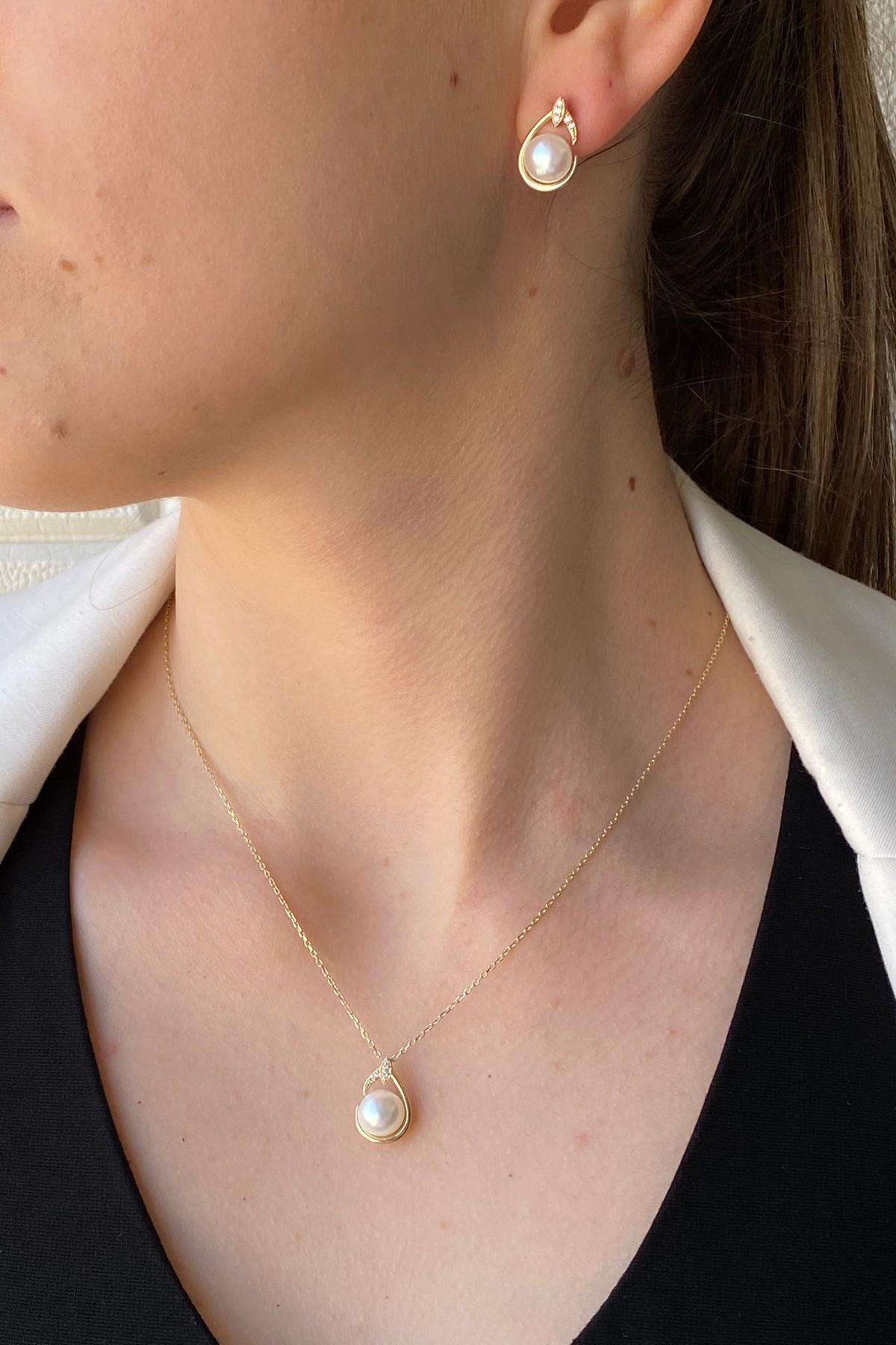 Damla Doğal İnci Küpe Kolye İkili Set