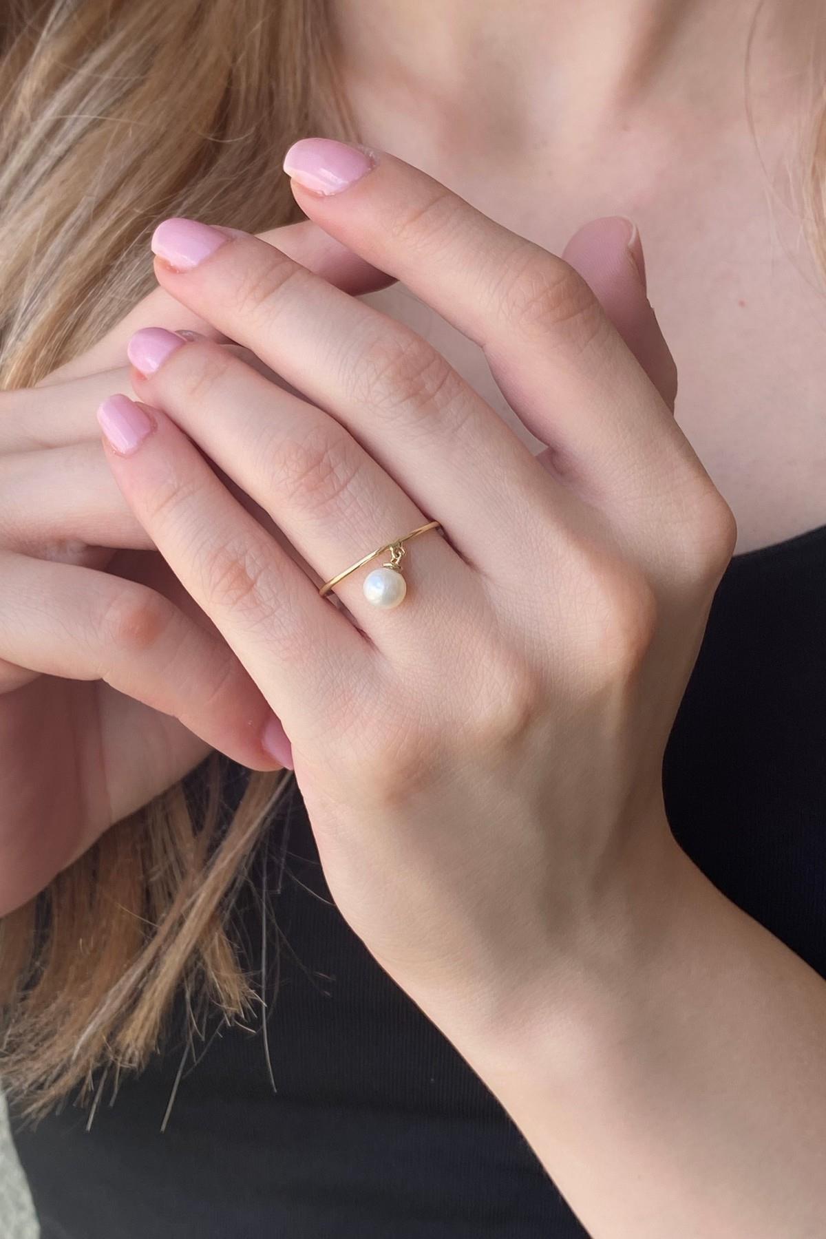 Doğal İnci Sallantılı Yüzük