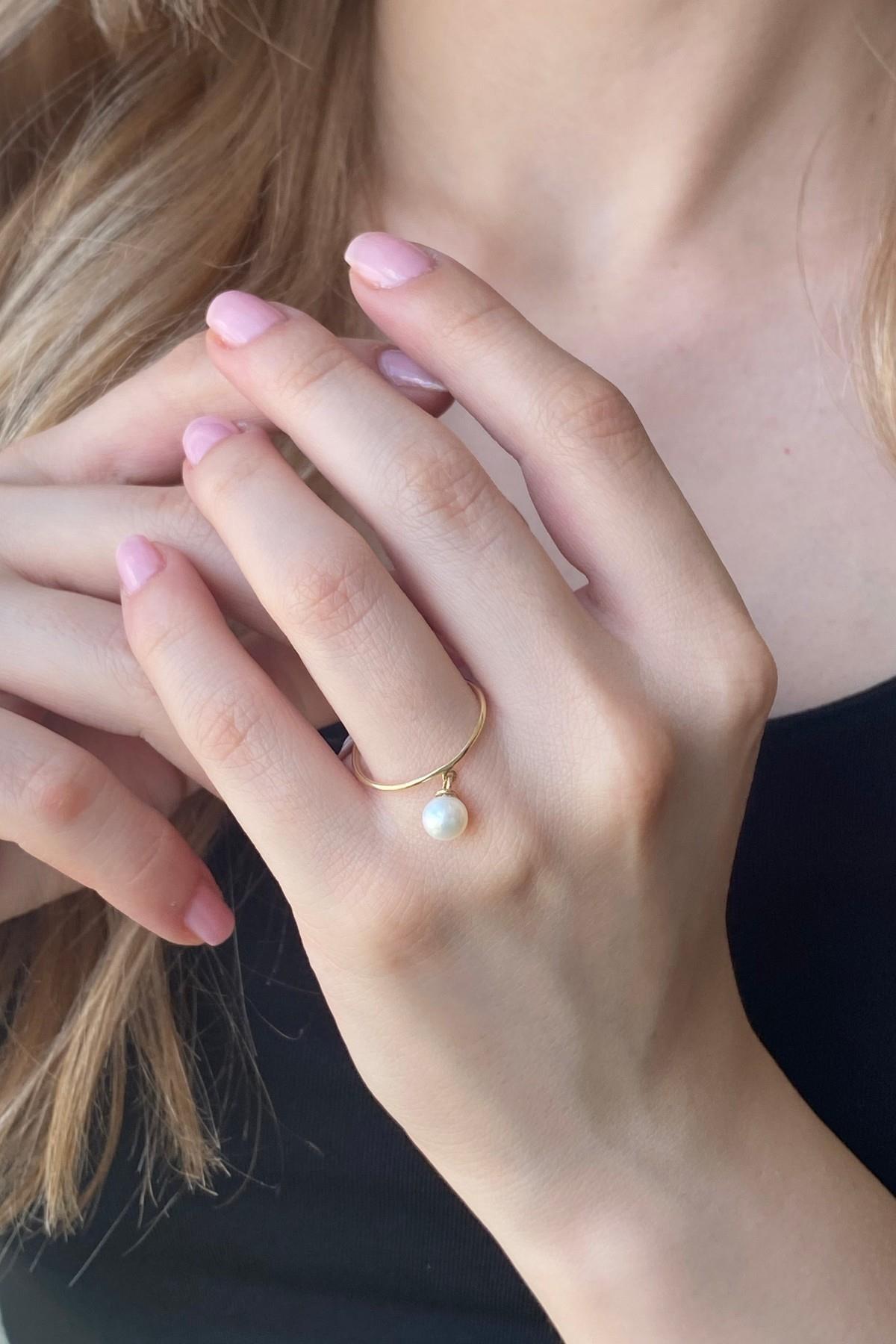 Doğal İnci Sallantılı Yüzük