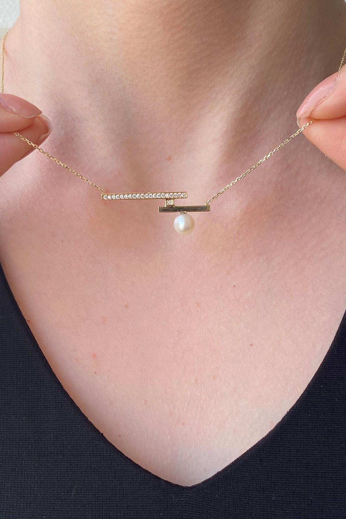 Doğal İnci Zirkon Taşlı Kolye